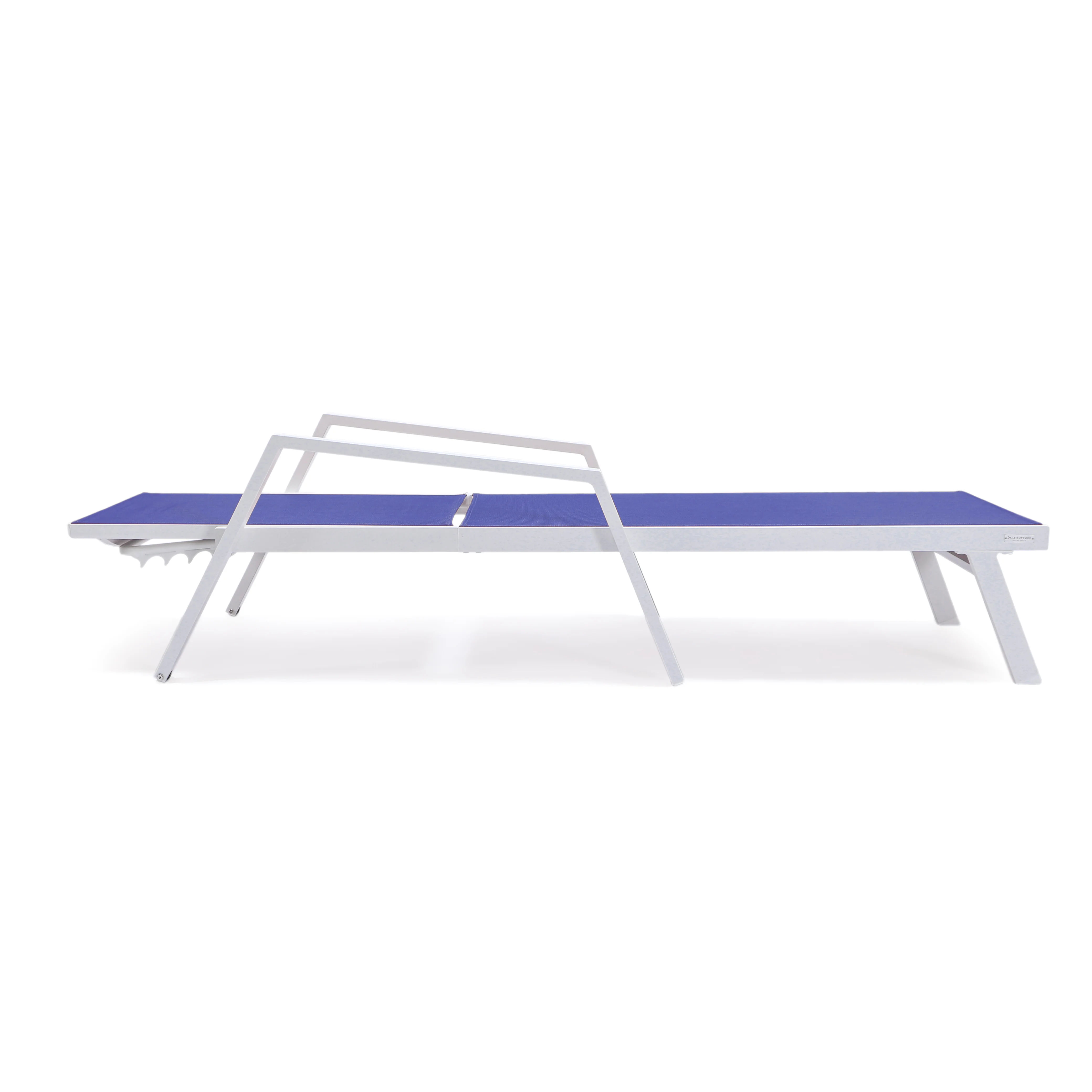 Marlin Patio Chaise Lounge Chair With Armrests in White Aluminum Frame, Set of 2 in Navy Blue