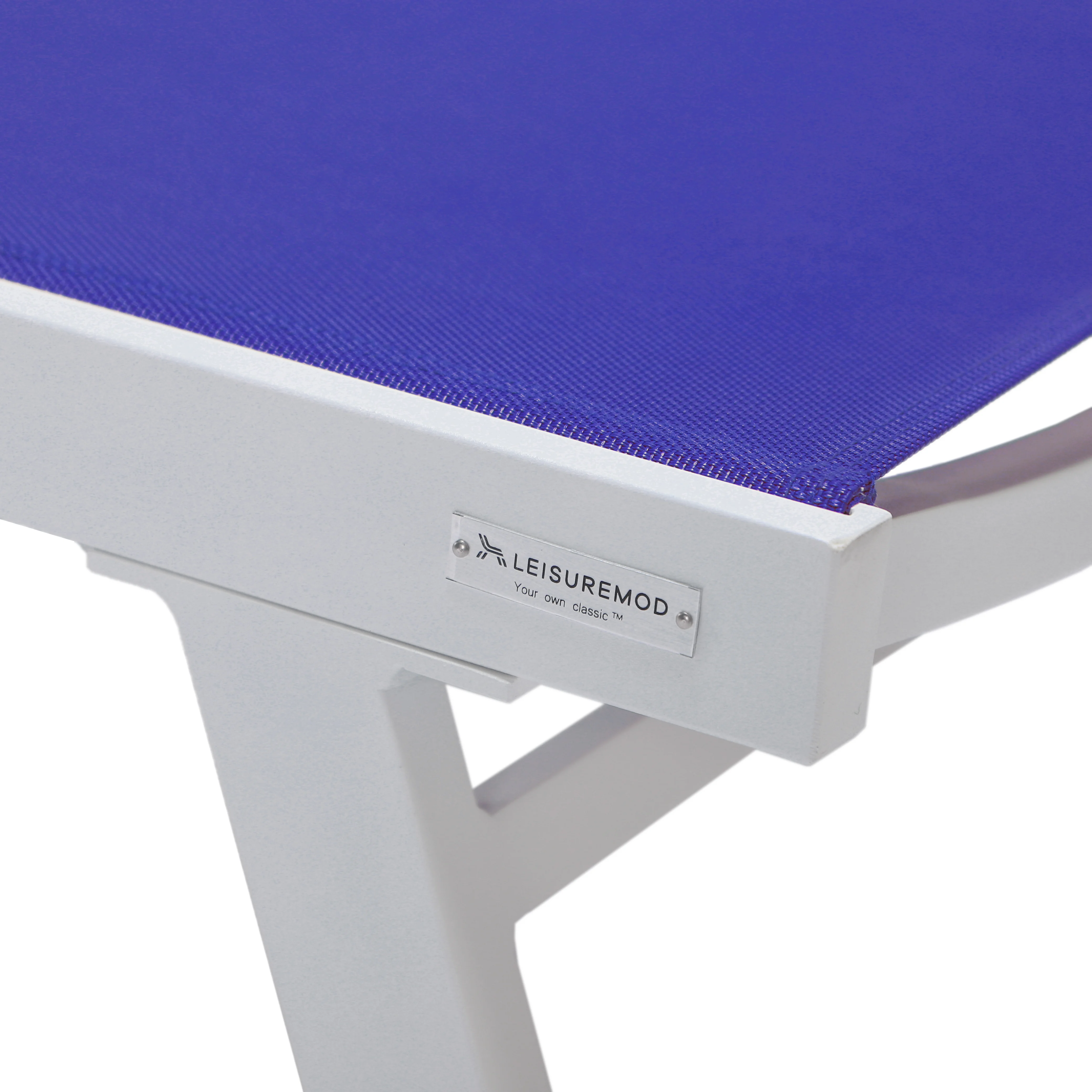 Marlin Patio Chaise Lounge Chair With Armrests in White Aluminum Frame, Set of 2 in Navy Blue