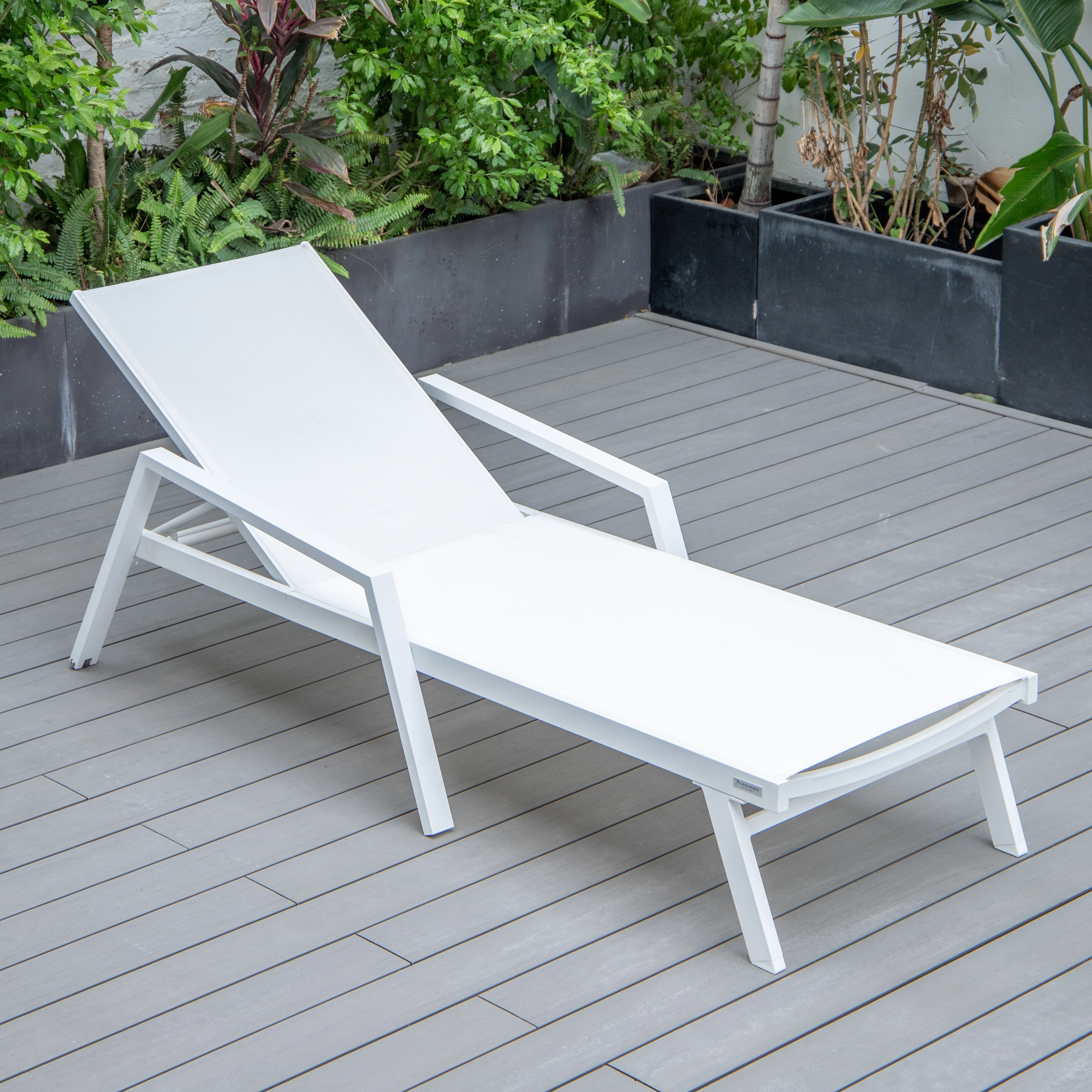 Marlin Patio Chaise Lounge Chair With Armrests in White Aluminum Frame