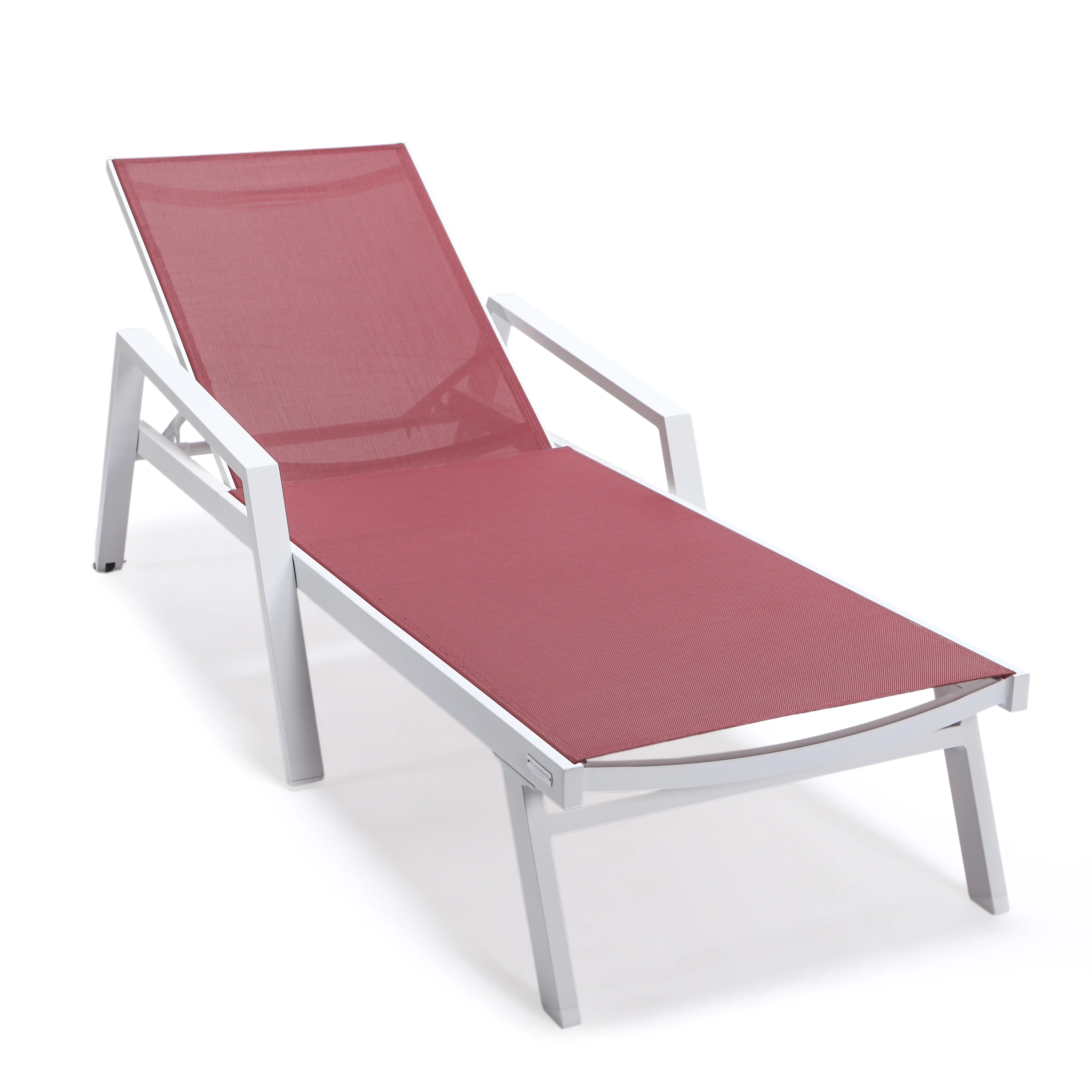 Marlin Modern White Aluminum Outdoor Patio Chaise Lounge Chair With Arms and Square Fire Pit Side Table Perfect for Patio, Lawn, and Garden