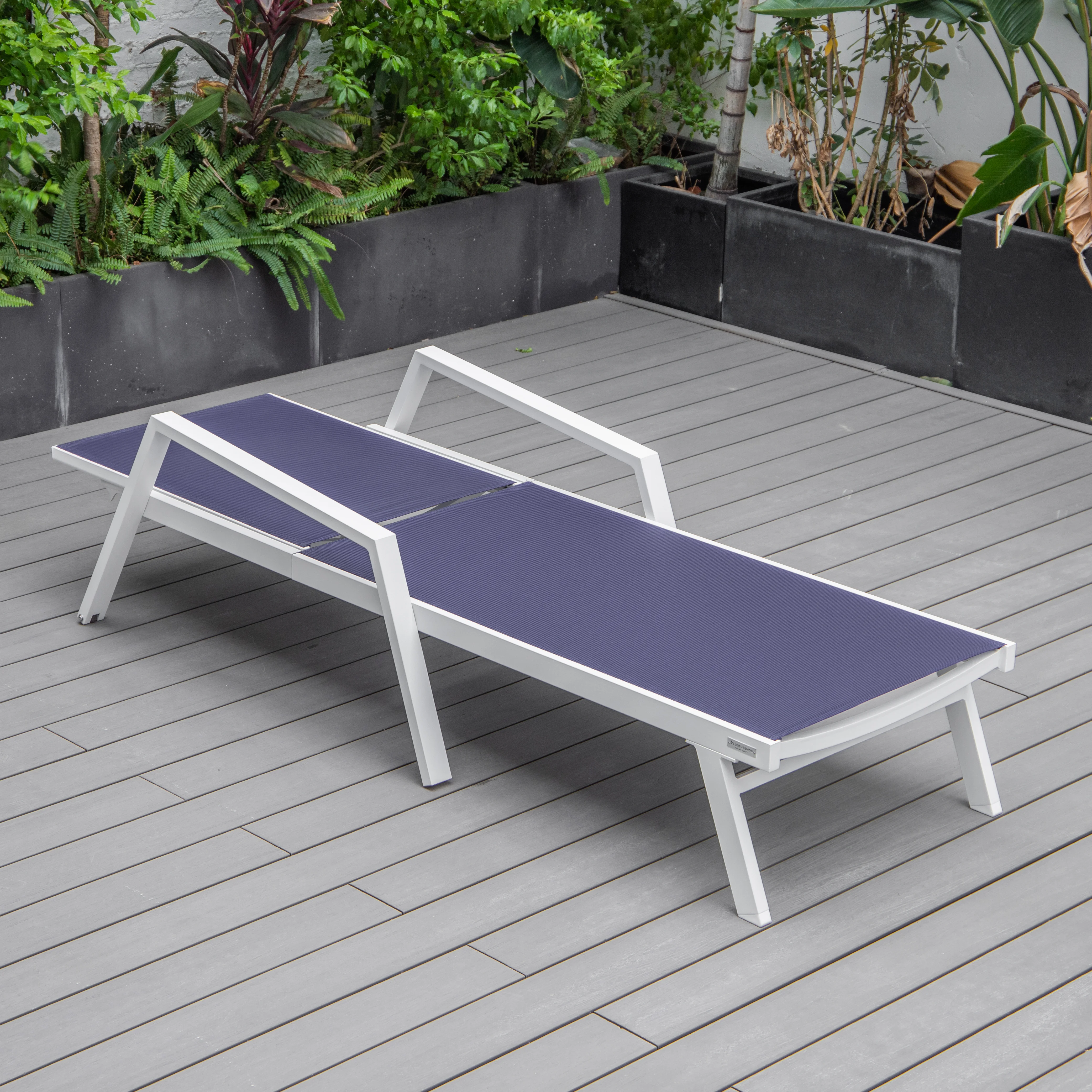 Marlin Modern Aluminum Outdoor Patio Chaise Lounge Chair With Arms Set of 2 with Square Fire Pit Side Table Perfect for Patio, Lawn, and Garden