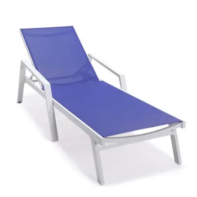 Marlin Modern Aluminum Outdoor Patio Chaise Lounge Chair With Arms Set of 2 with Square Fire Pit Side Table Perfect for Patio, Lawn, and Garden