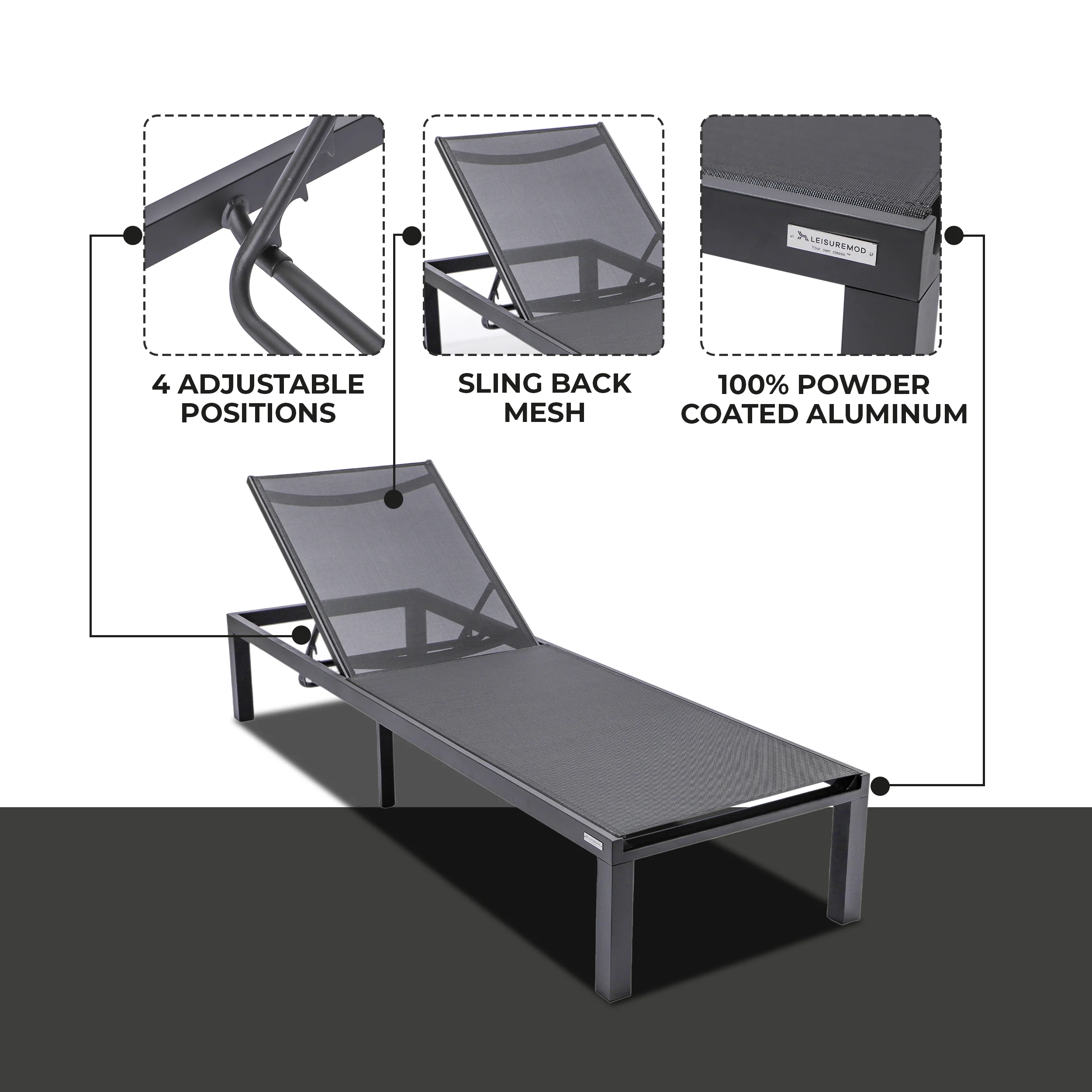 Marlin Patio Chaise Lounge Chair With Black Aluminum Frame