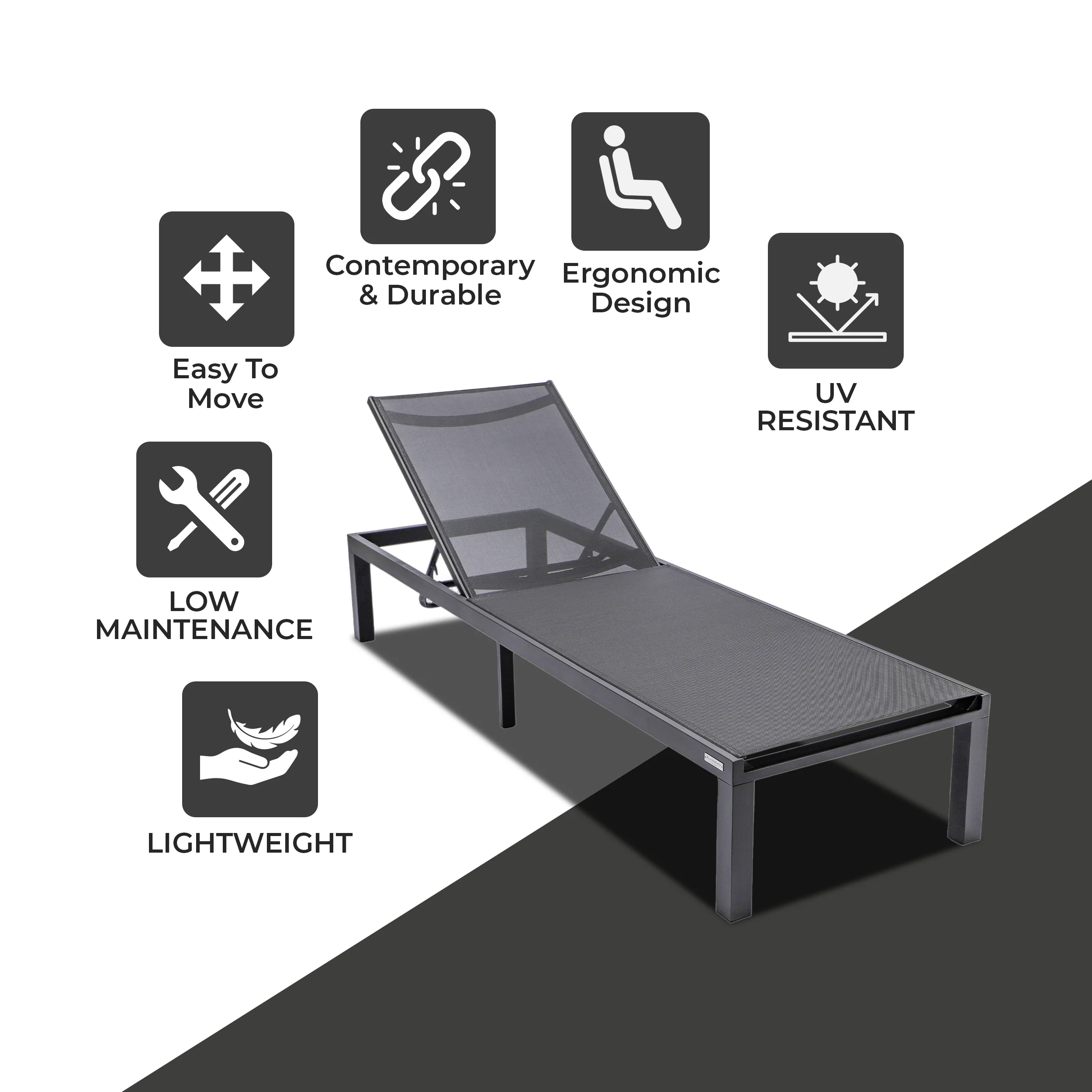 Marlin Patio Chaise Lounge Chair With Black Aluminum Frame