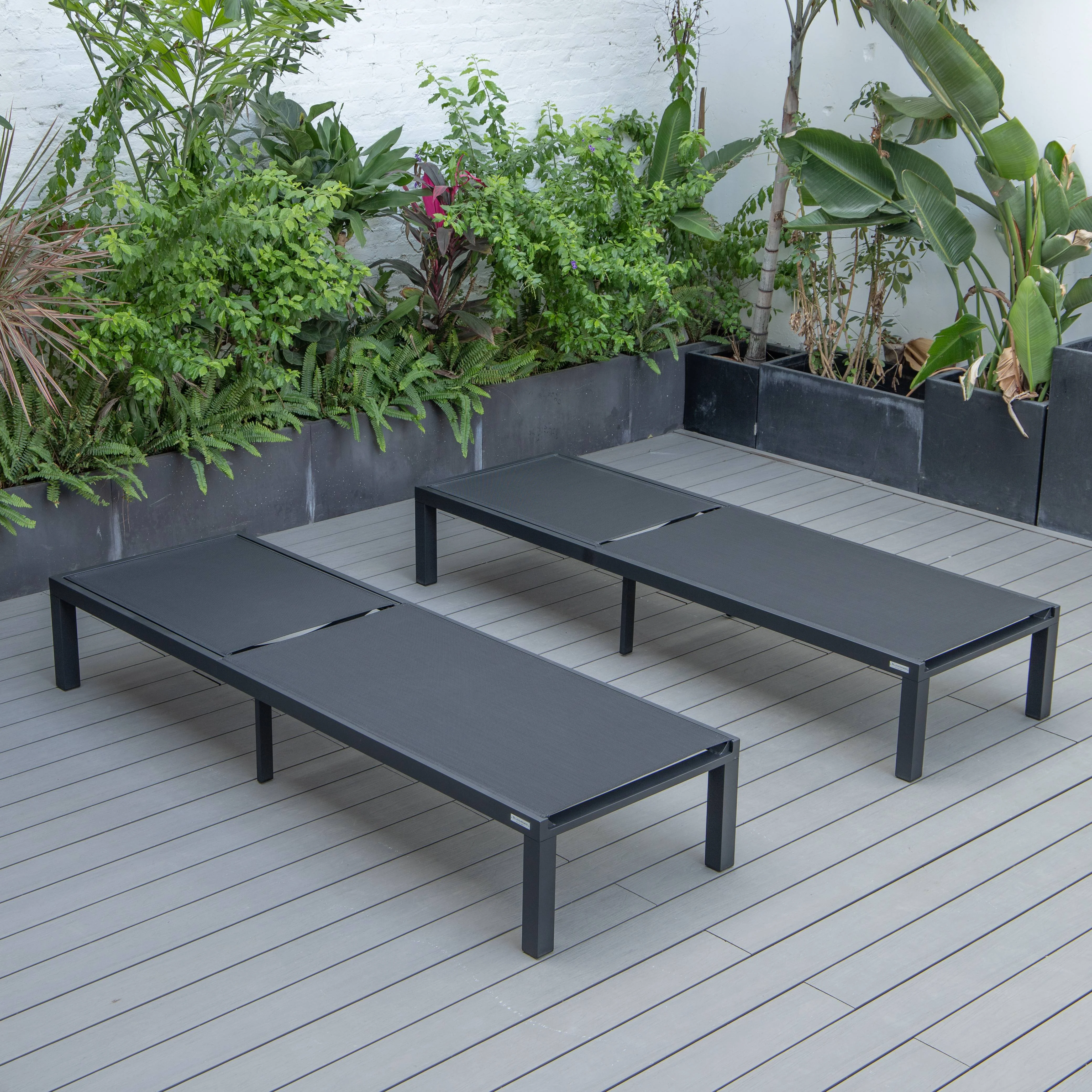 Marlin Patio Chaise Lounge Chair With Black Aluminum Frame, Set of 2 in Black