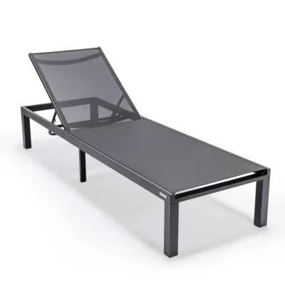 Marlin Patio Chaise Lounge Chair With Black Aluminum Frame, Set of 2 in Black