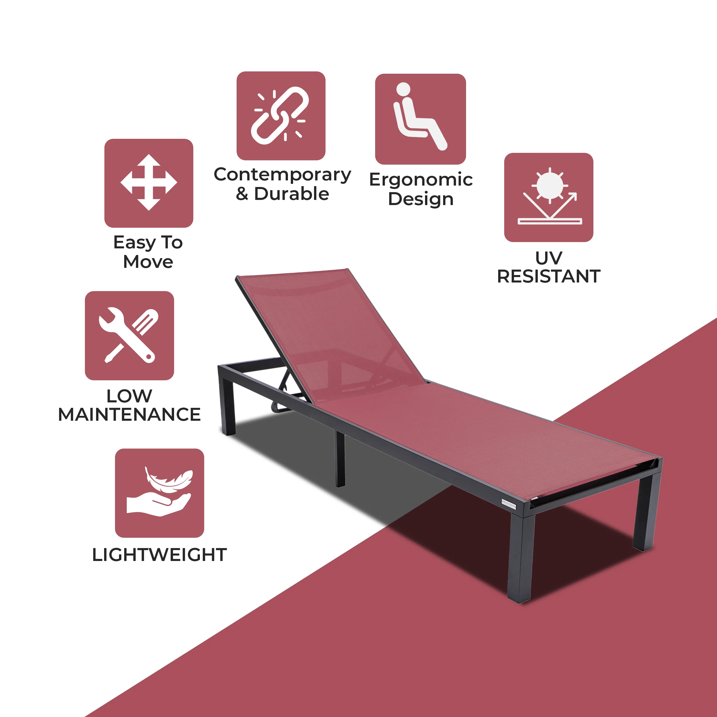 Marlin Patio Chaise Lounge Chair With Black Aluminum Frame