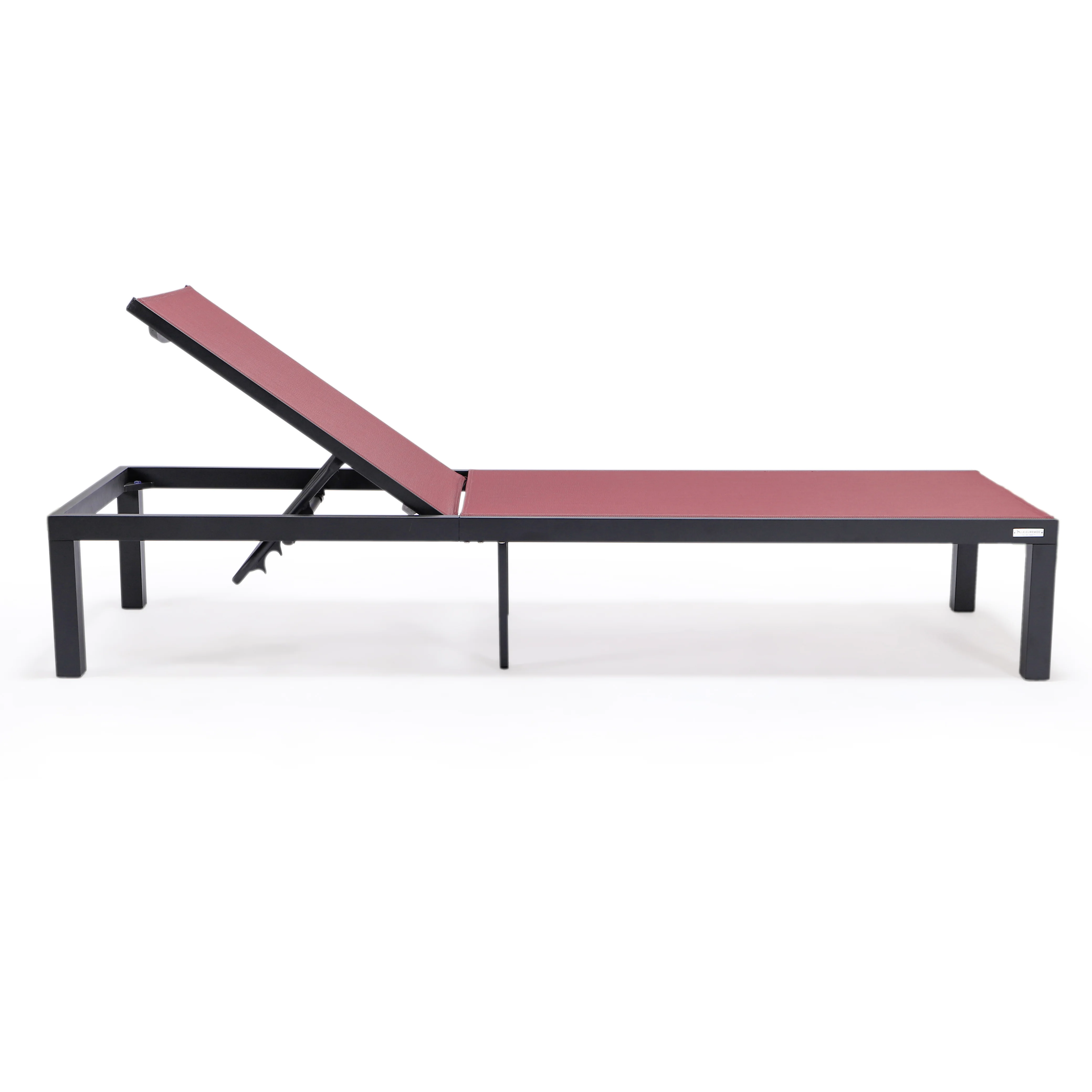 Marlin Patio Chaise Lounge Chair With Black Aluminum Frame, Set of 2 in Burgundy