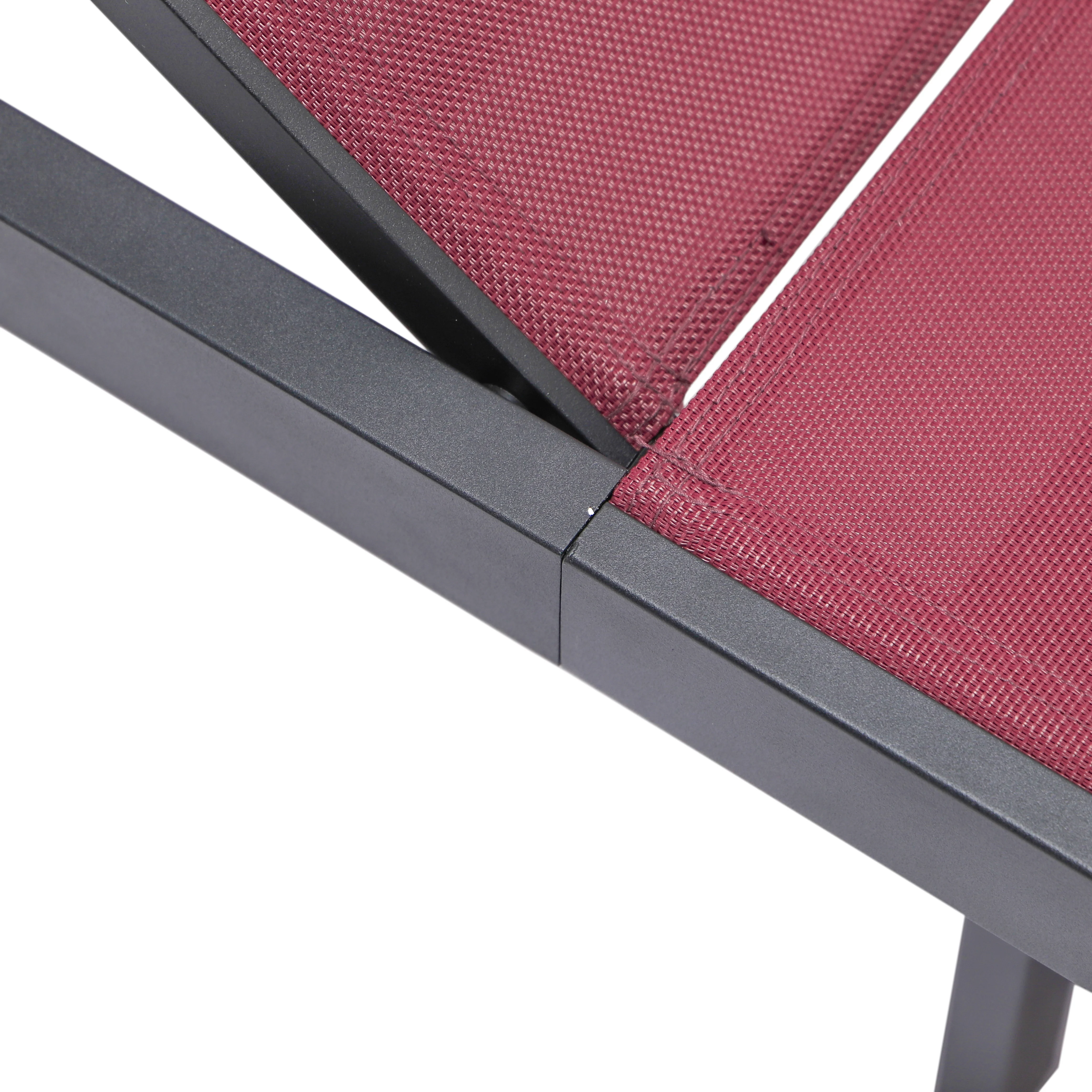 Marlin Patio Chaise Lounge Chair With Black Aluminum Frame, Set of 2 in Burgundy