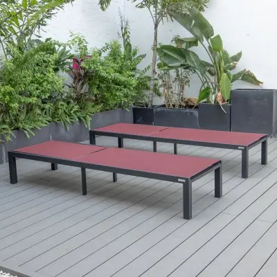 Marlin Patio Chaise Lounge Chair With Black Aluminum Frame, Set of 2 in Burgundy