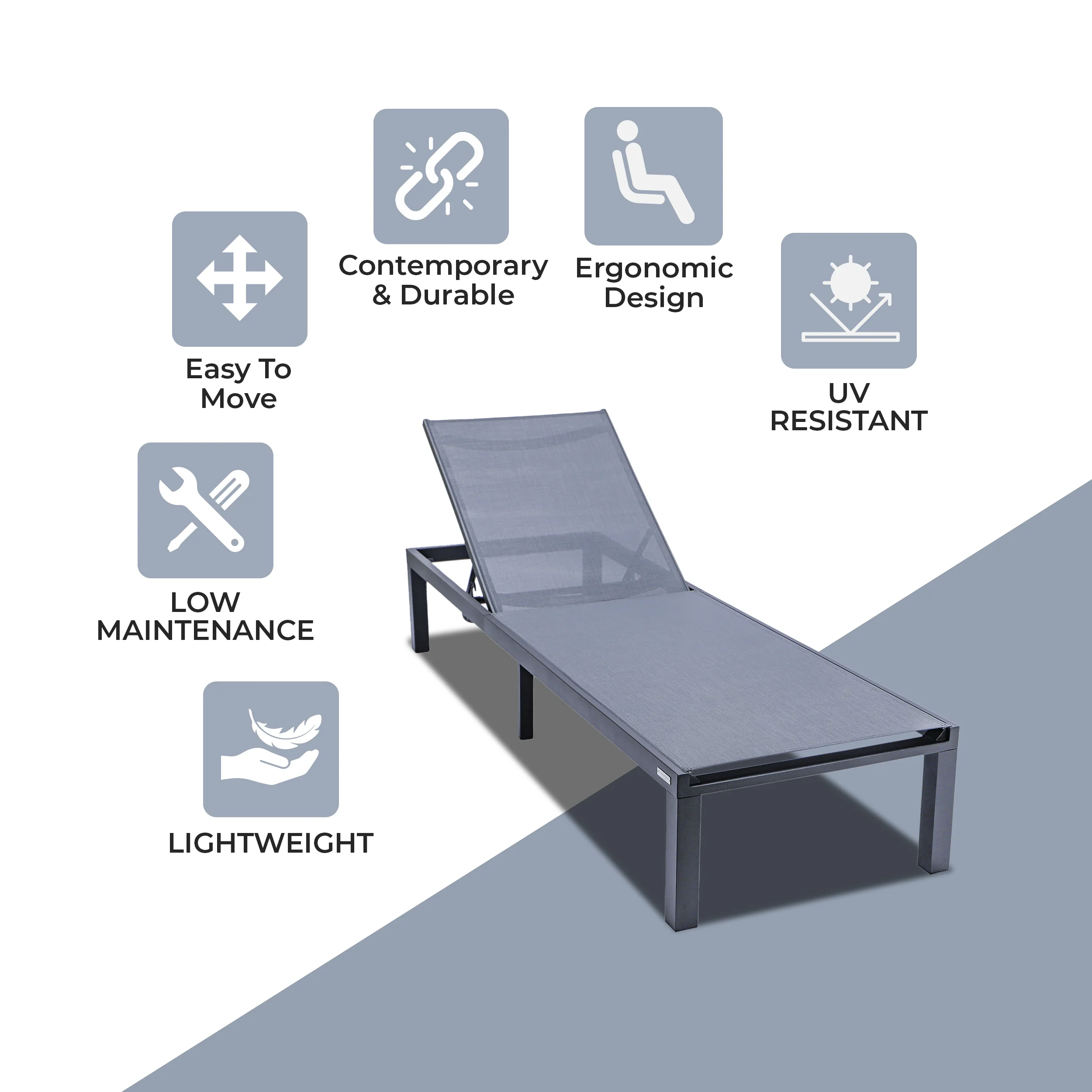 Marlin Patio Chaise Lounge Chair With Black Aluminum Frame