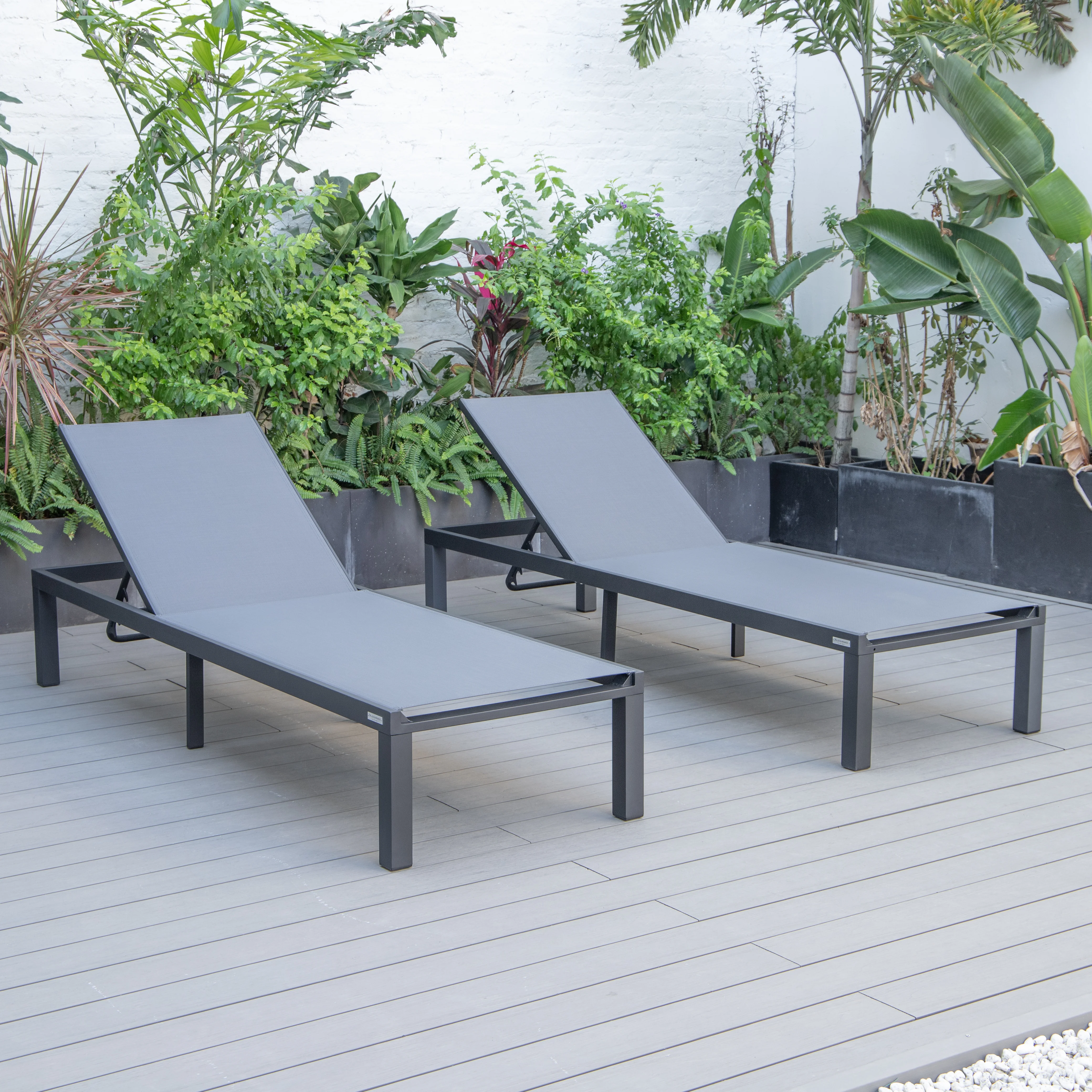 Marlin Patio Chaise Lounge Chair With Black Aluminum Frame, Set of 2 in Dark Grey