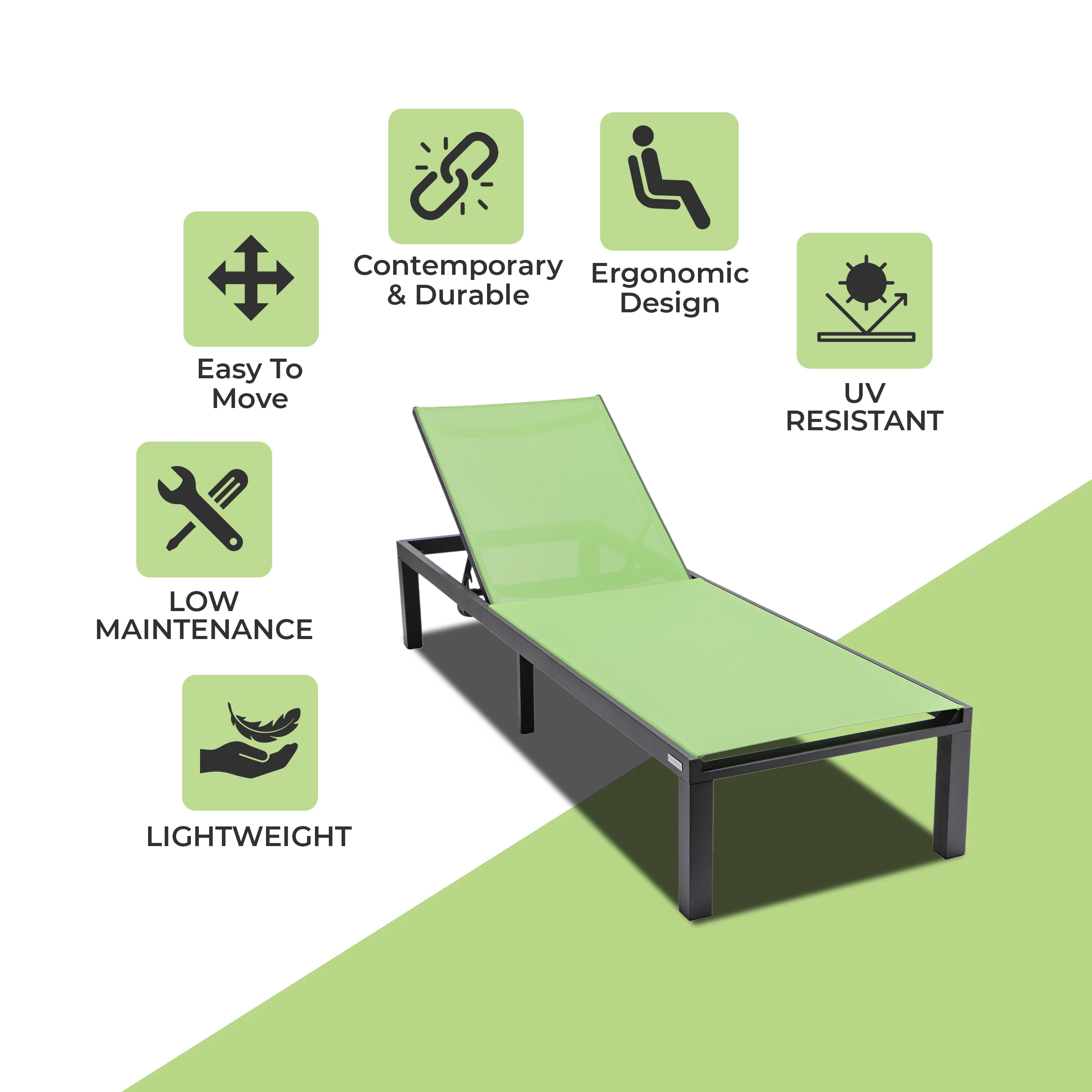 Marlin Patio Chaise Lounge Chair With Black Aluminum Frame