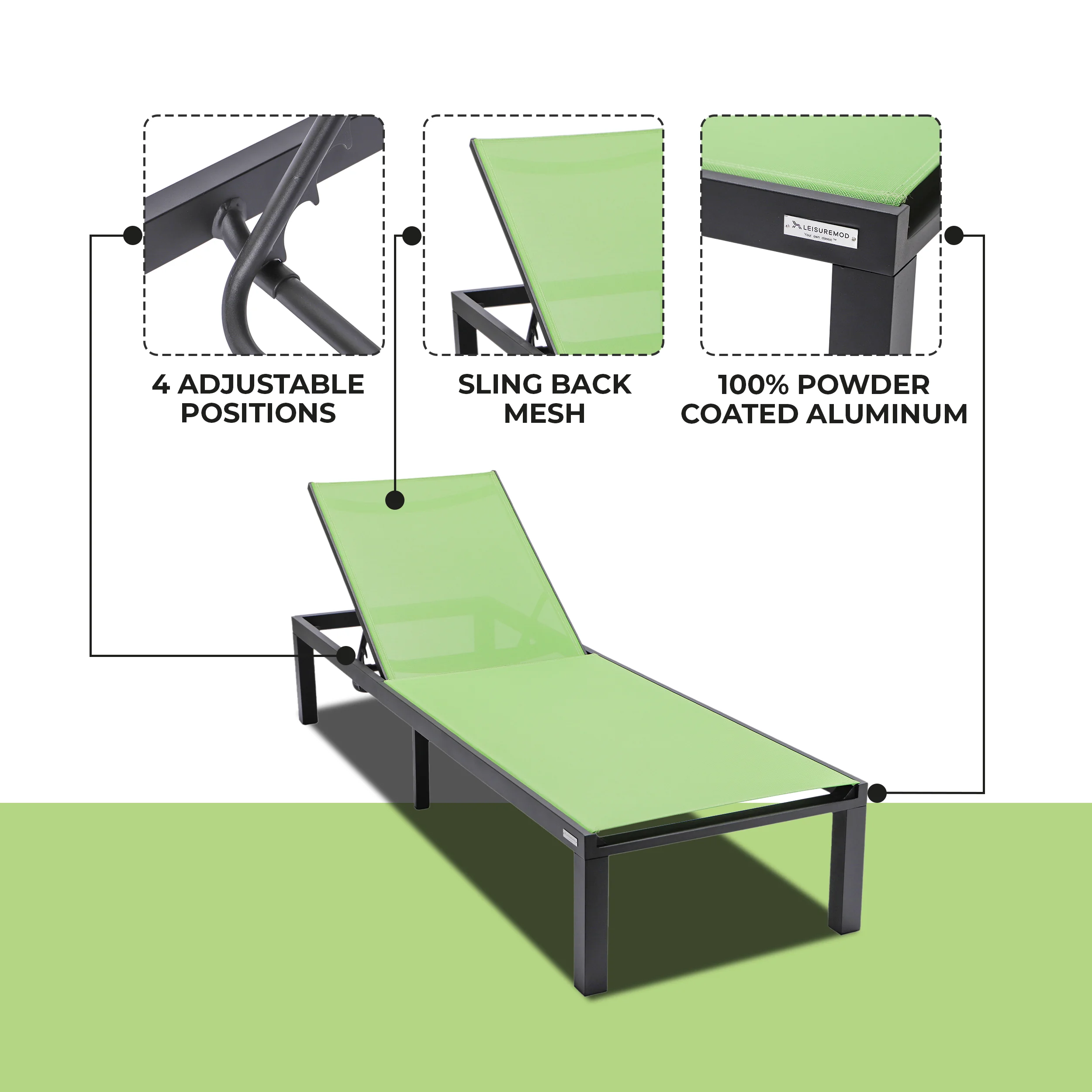 Marlin Patio Chaise Lounge Chair With Black Aluminum Frame