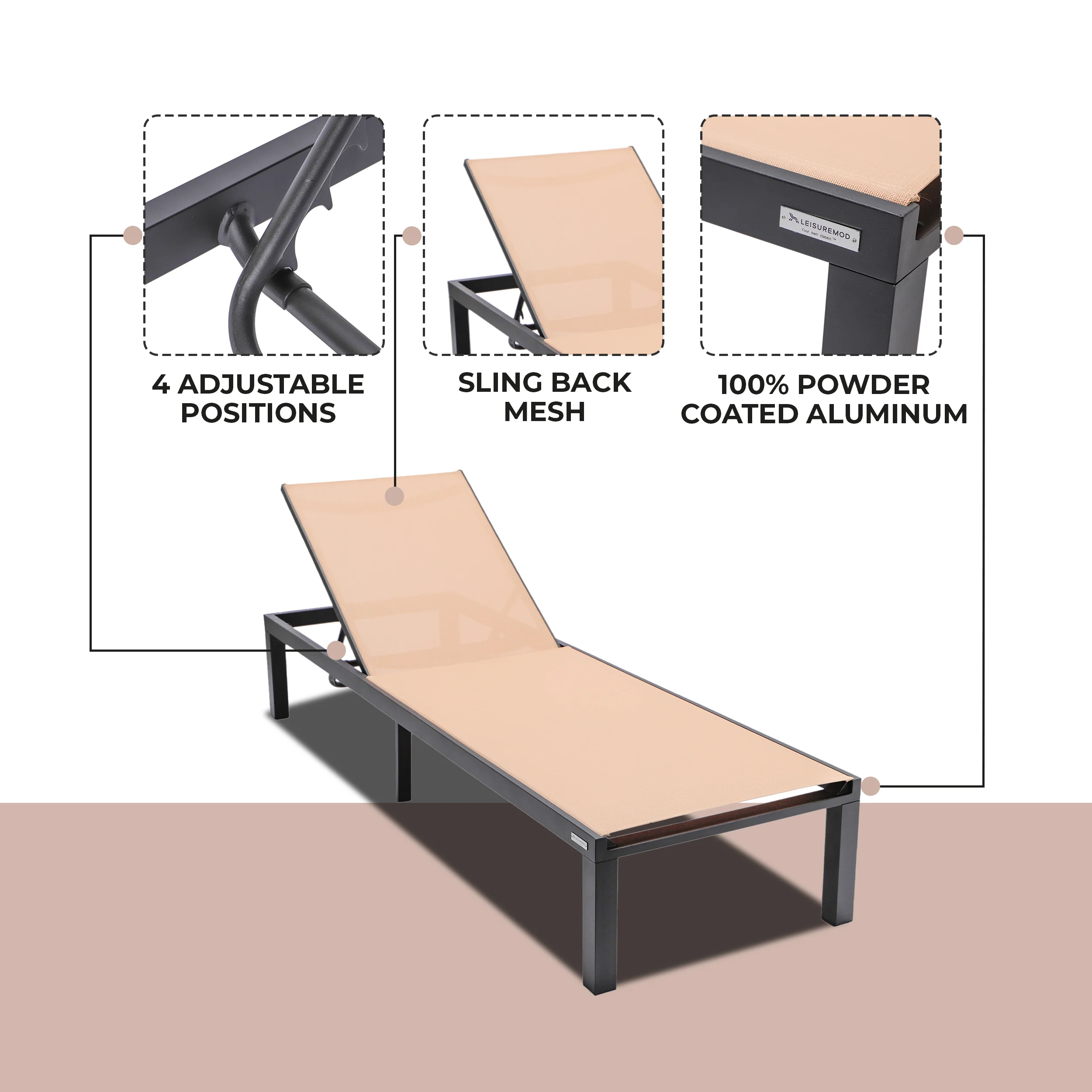 Marlin Patio Chaise Lounge Chair With Black Aluminum Frame