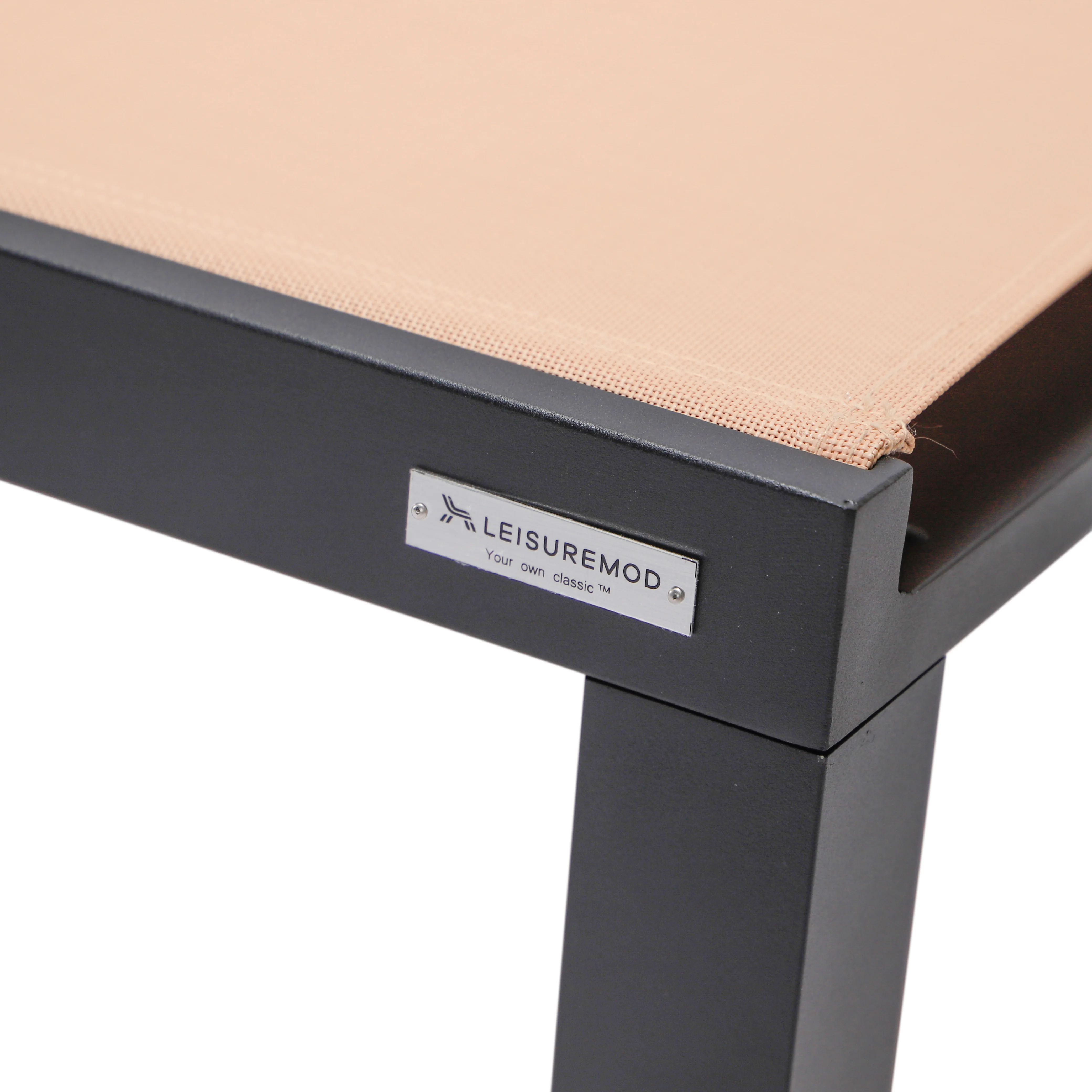 Marlin Patio Chaise Lounge Chair With Black Aluminum Frame, Set of 2 in Light Brown