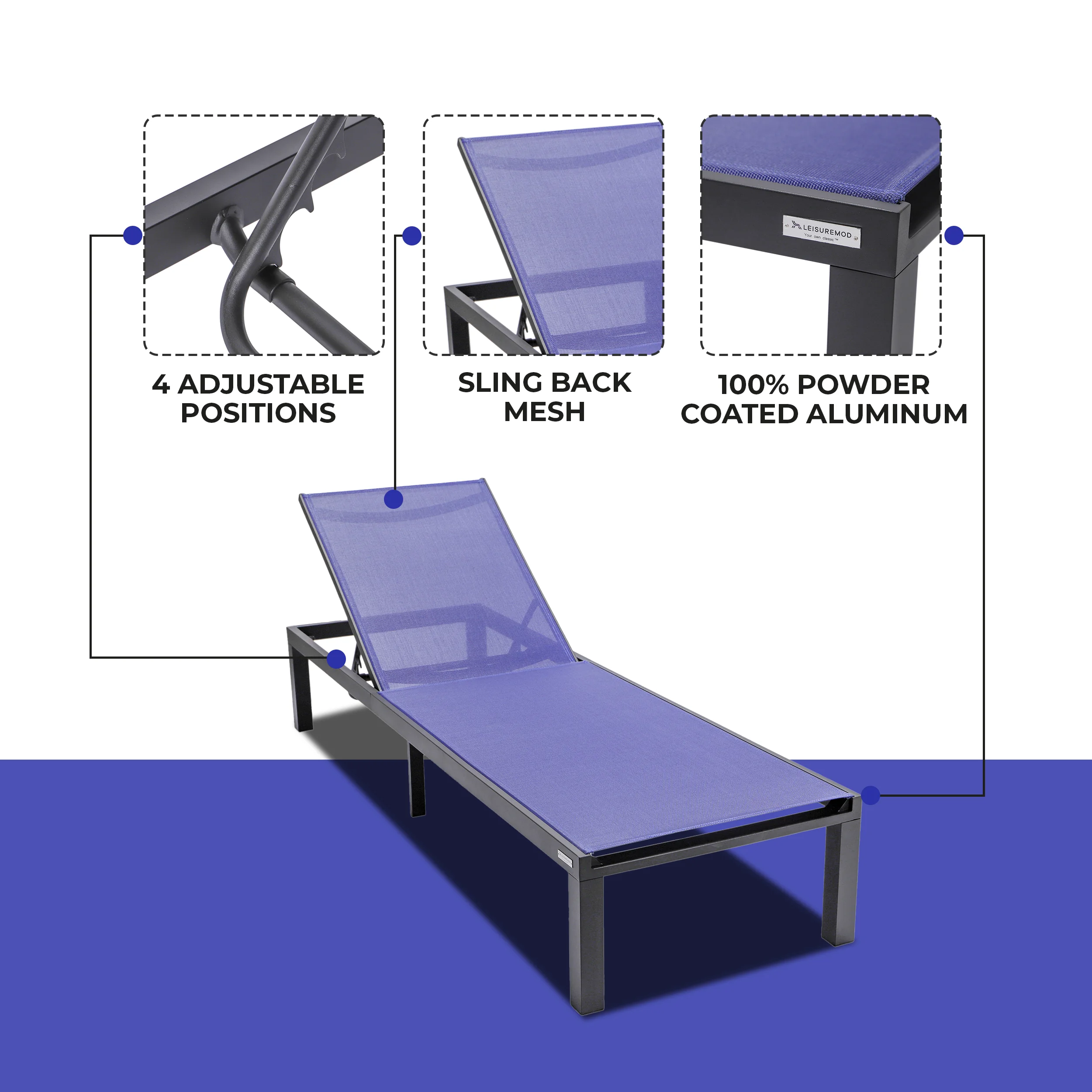 Marlin Patio Chaise Lounge Chair With Black Aluminum Frame