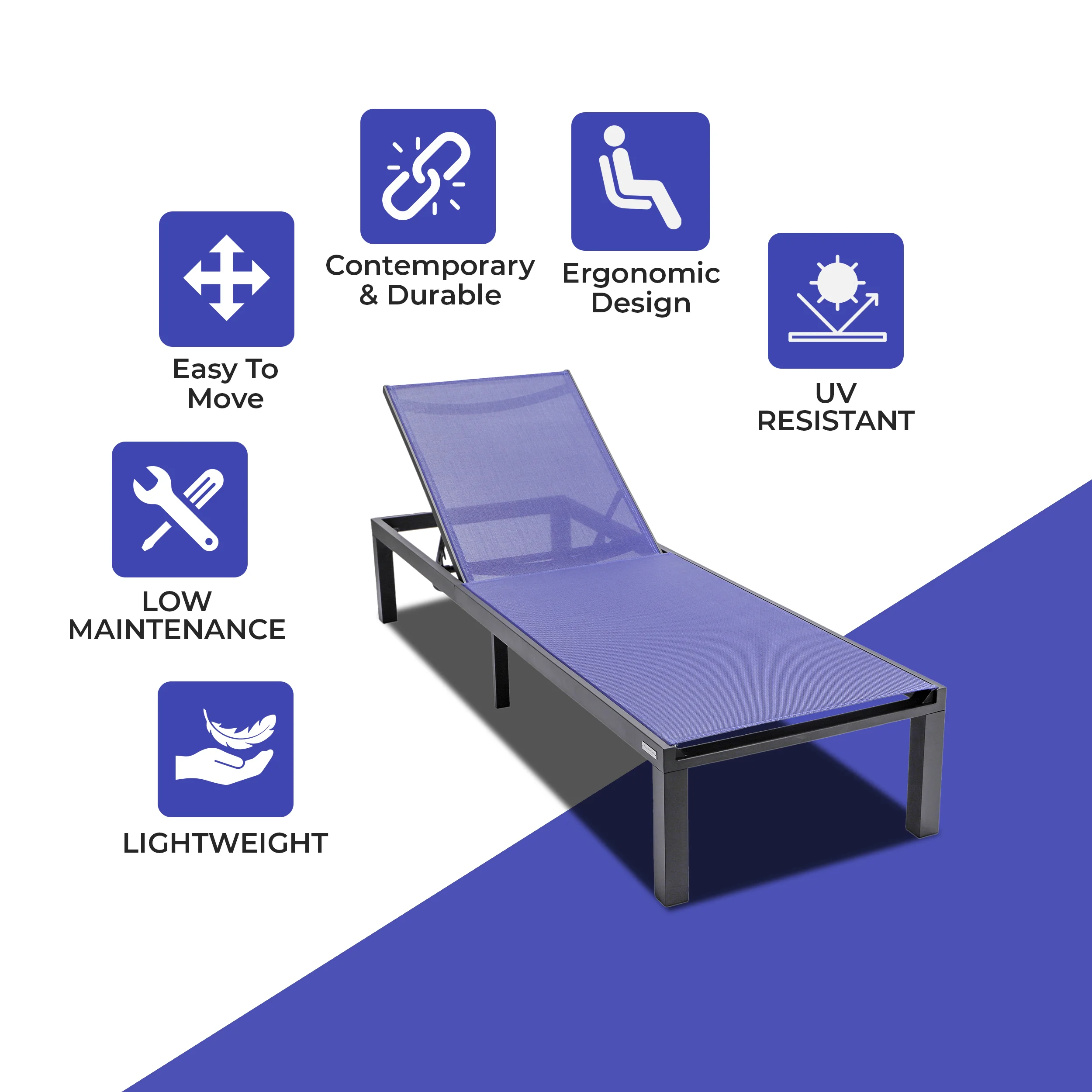 Marlin Patio Chaise Lounge Chair With Black Aluminum Frame