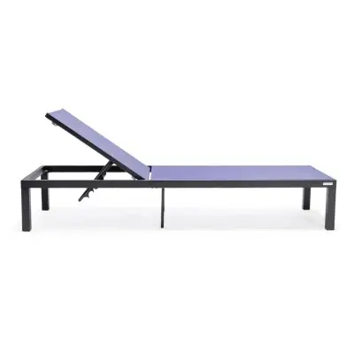 Marlin Patio Chaise Lounge Chair With Black Aluminum Frame, Set of 2 in Navy Blue