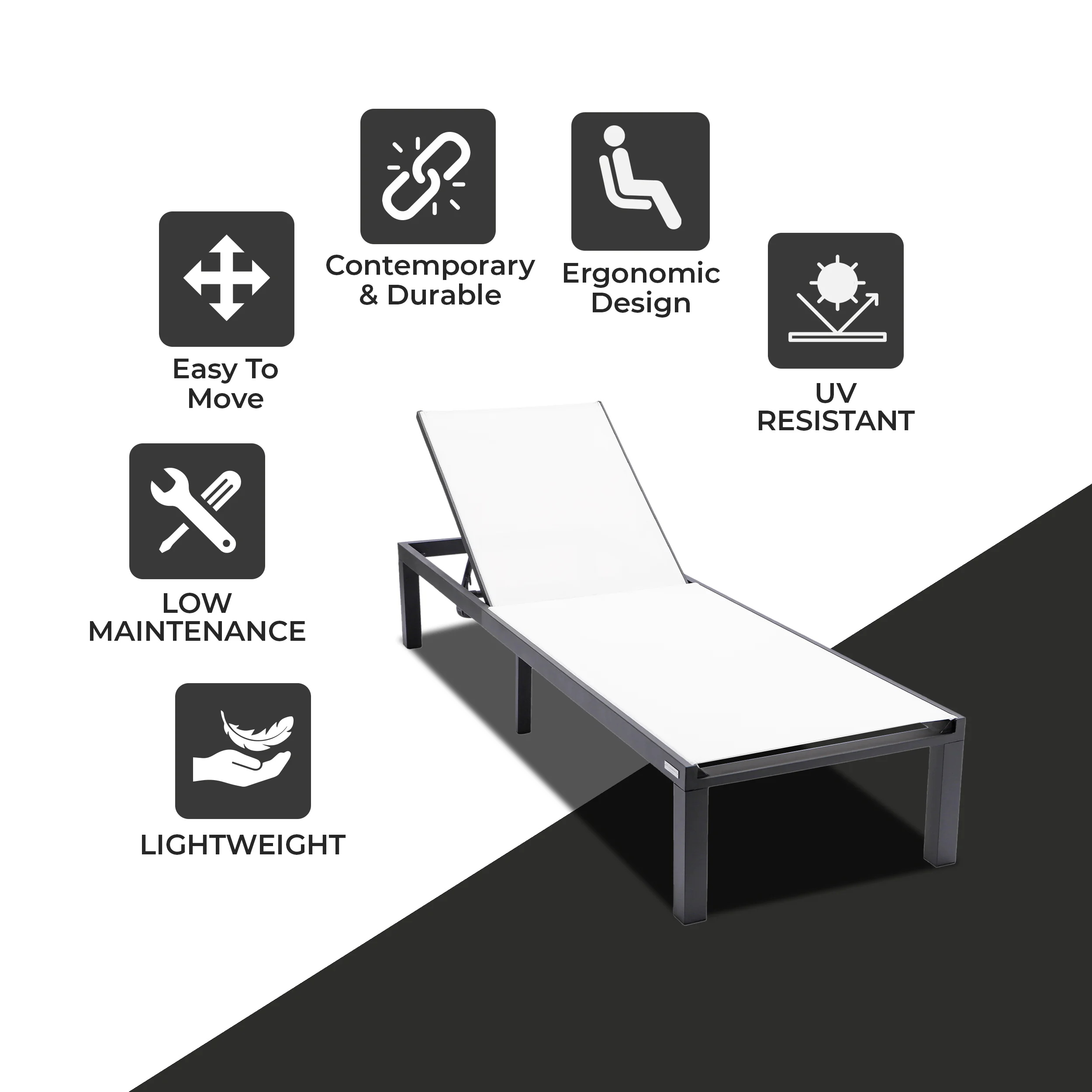 Marlin Patio Chaise Lounge Chair With Black Aluminum Frame