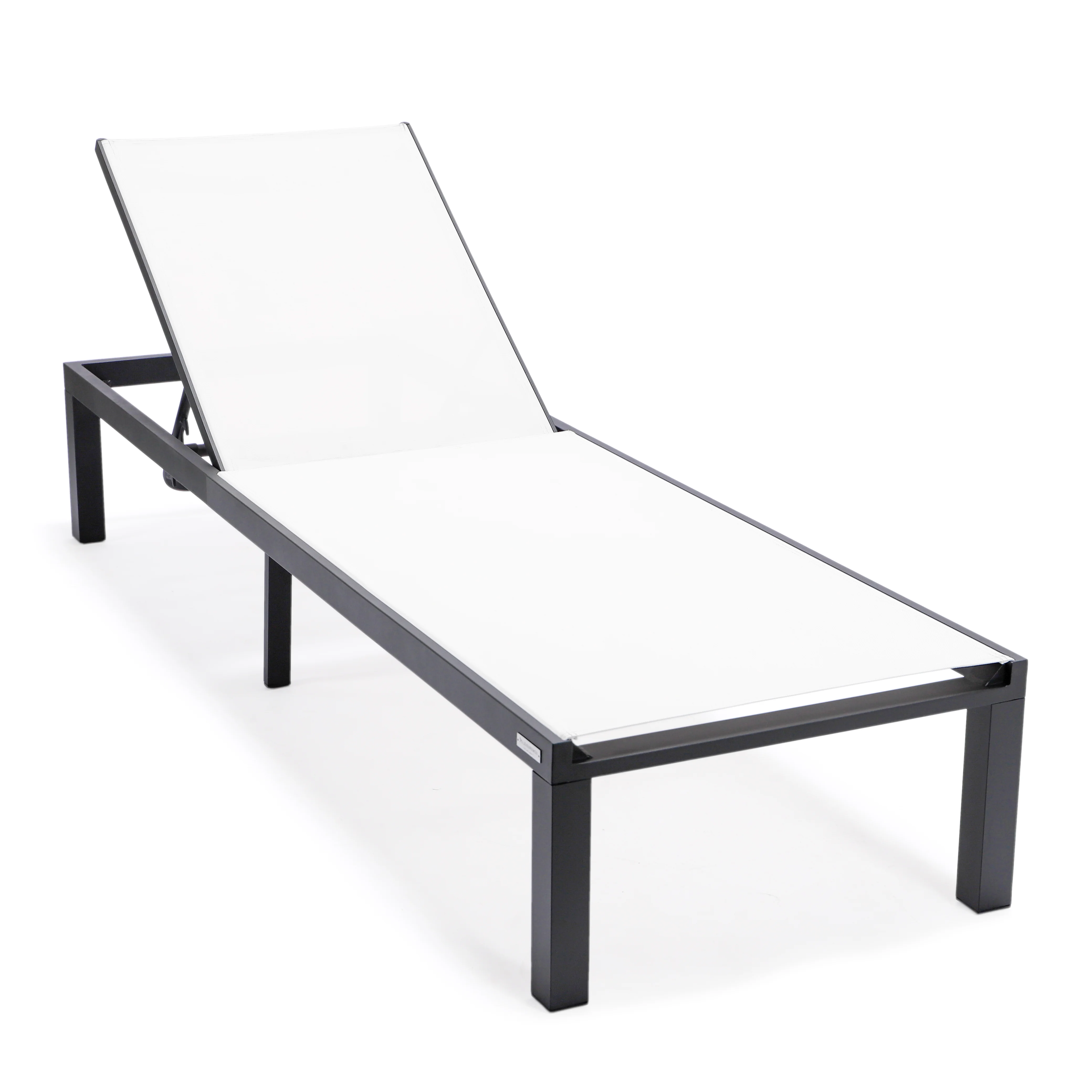 Marlin Patio Chaise Lounge Chair With Black Aluminum Frame, Set of 2 in White