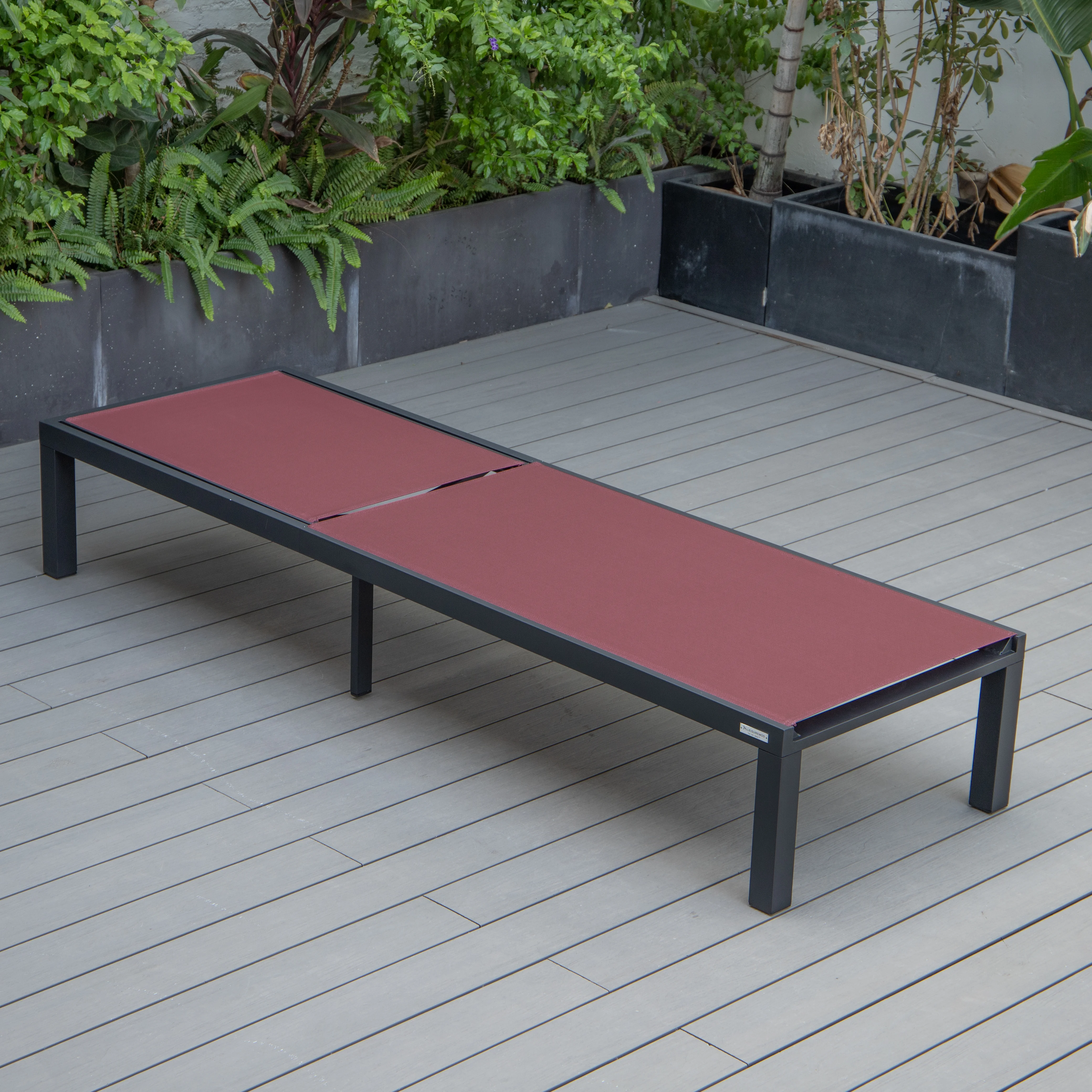 Marlin Modern Black Aluminum Outdoor Patio Chaise Lounge Chair with Square Fire Pit Side Table Perfect for Patio, Lawn, and Garden