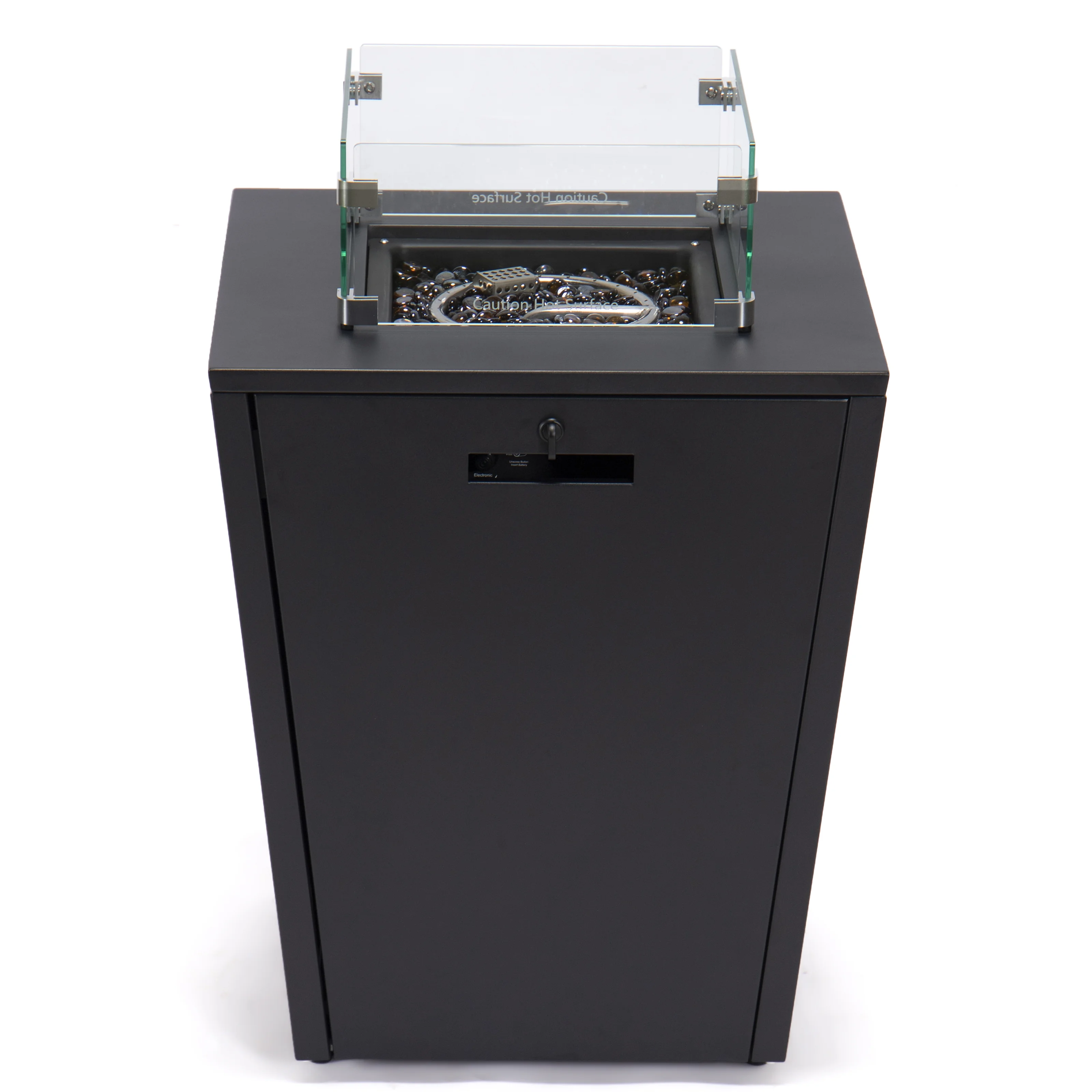 Marlin Modern Black Aluminum Outdoor Patio Chaise Lounge Chair with Square Fire Pit Side Table Perfect for Patio, Lawn, and Garden