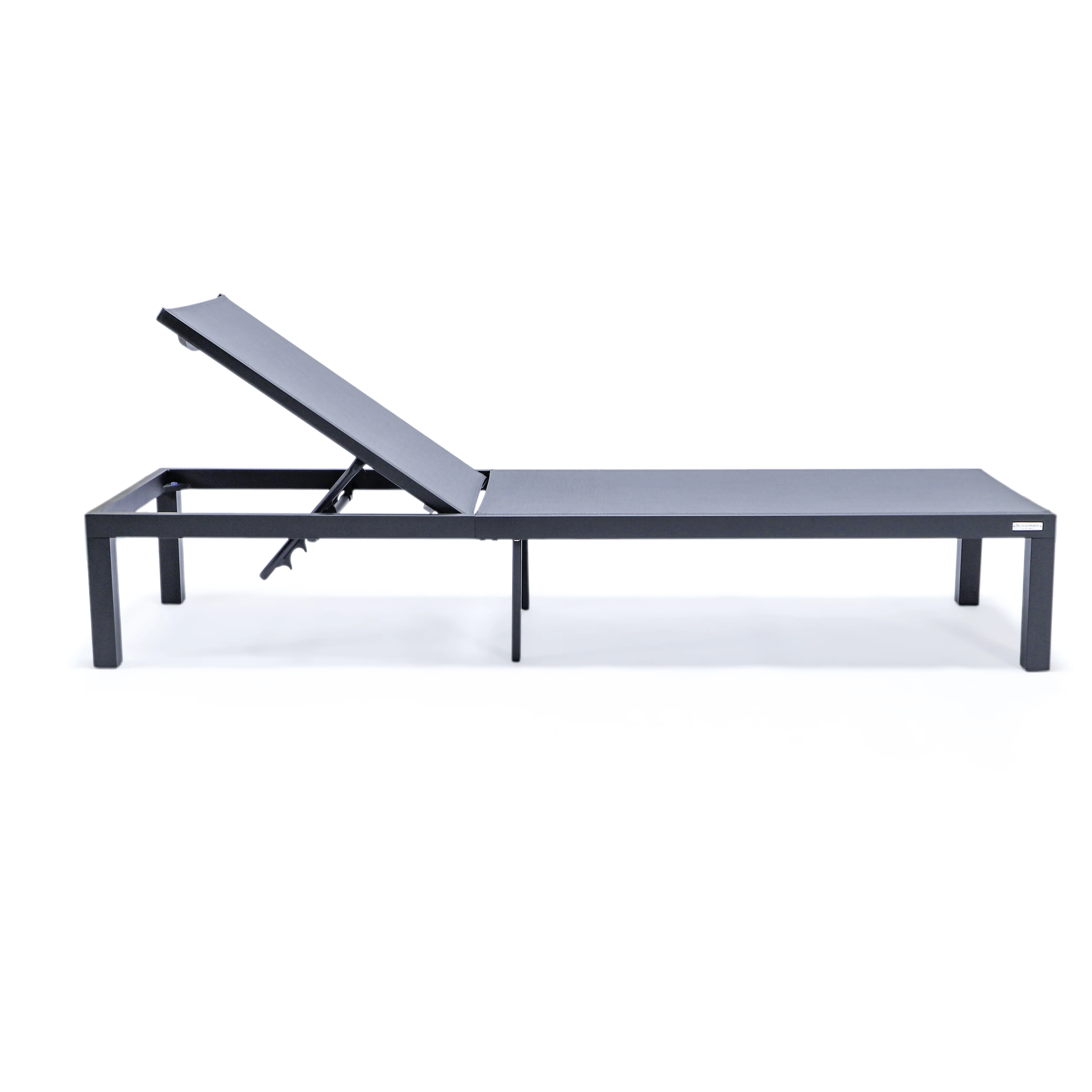 Marlin Modern Black Aluminum Outdoor Patio Chaise Lounge Chair with Square Fire Pit Side Table Perfect for Patio, Lawn, and Garden