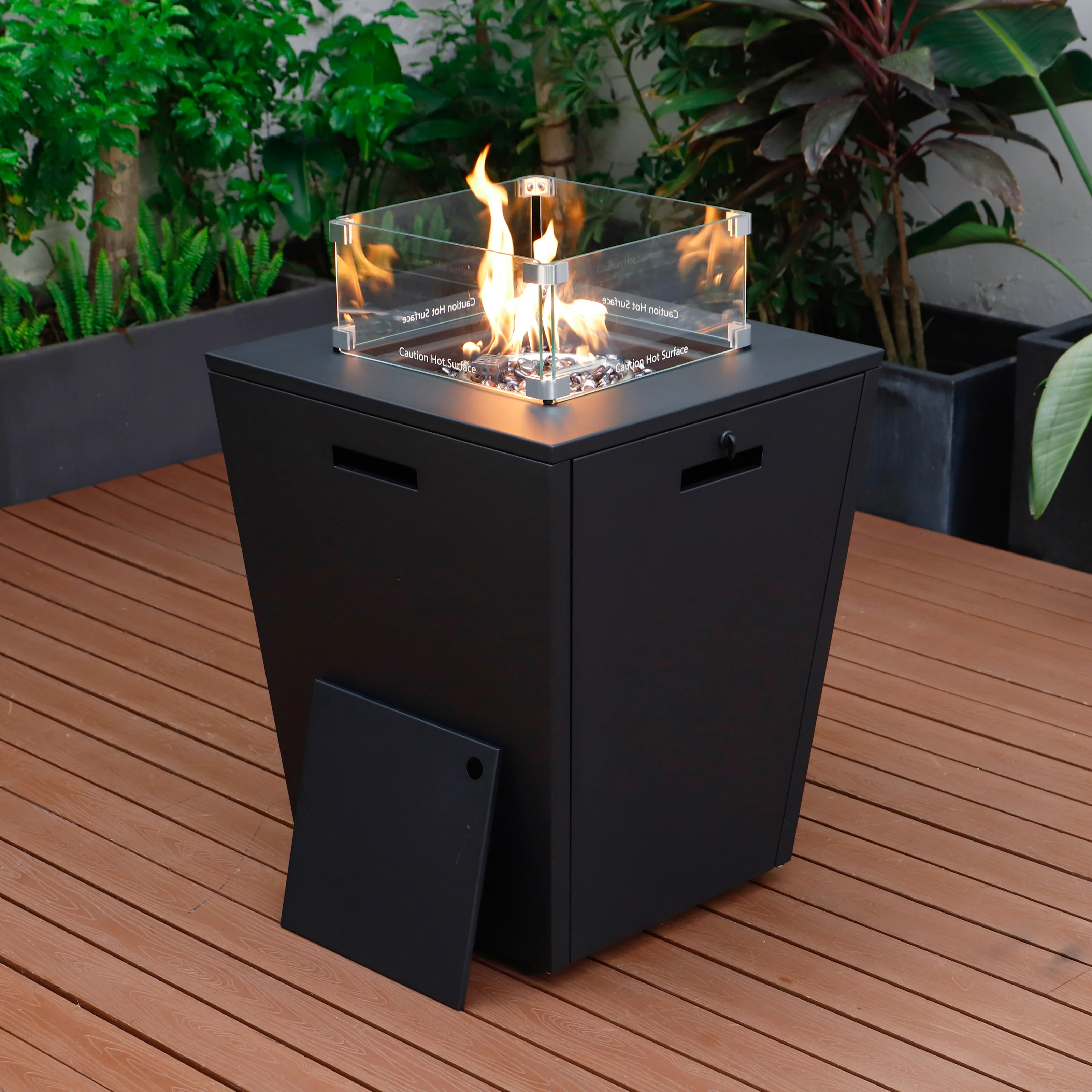 Marlin Modern Aluminum Outdoor Patio Chaise Lounge Chair Set of 2 with Square Fire Pit Side Table Perfect for Patio, Lawn, and Garden