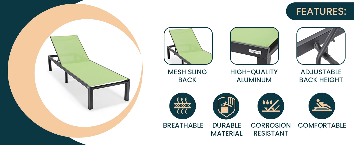 Marlin Modern Aluminum Outdoor Patio Chaise Lounge Chair Set of 2 with Square Fire Pit Side Table Perfect for Patio, Lawn, and Garden