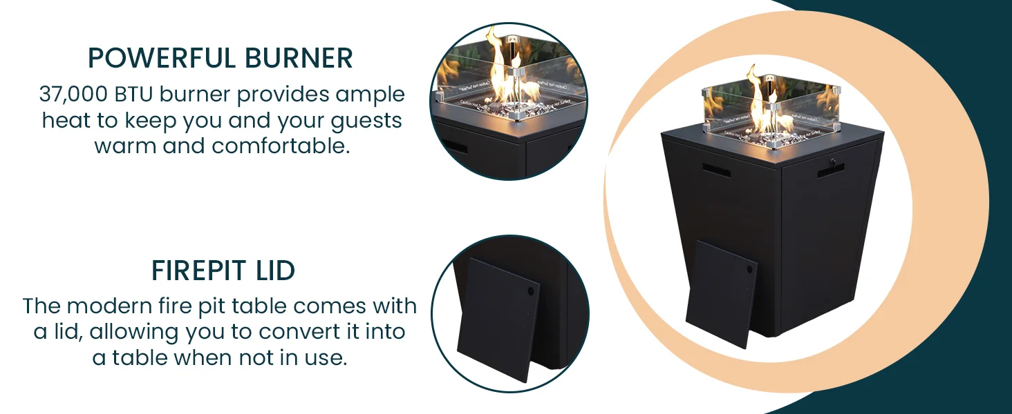 Marlin Modern Aluminum Outdoor Patio Chaise Lounge Chair Set of 2 with Square Fire Pit Side Table Perfect for Patio, Lawn, and Garden