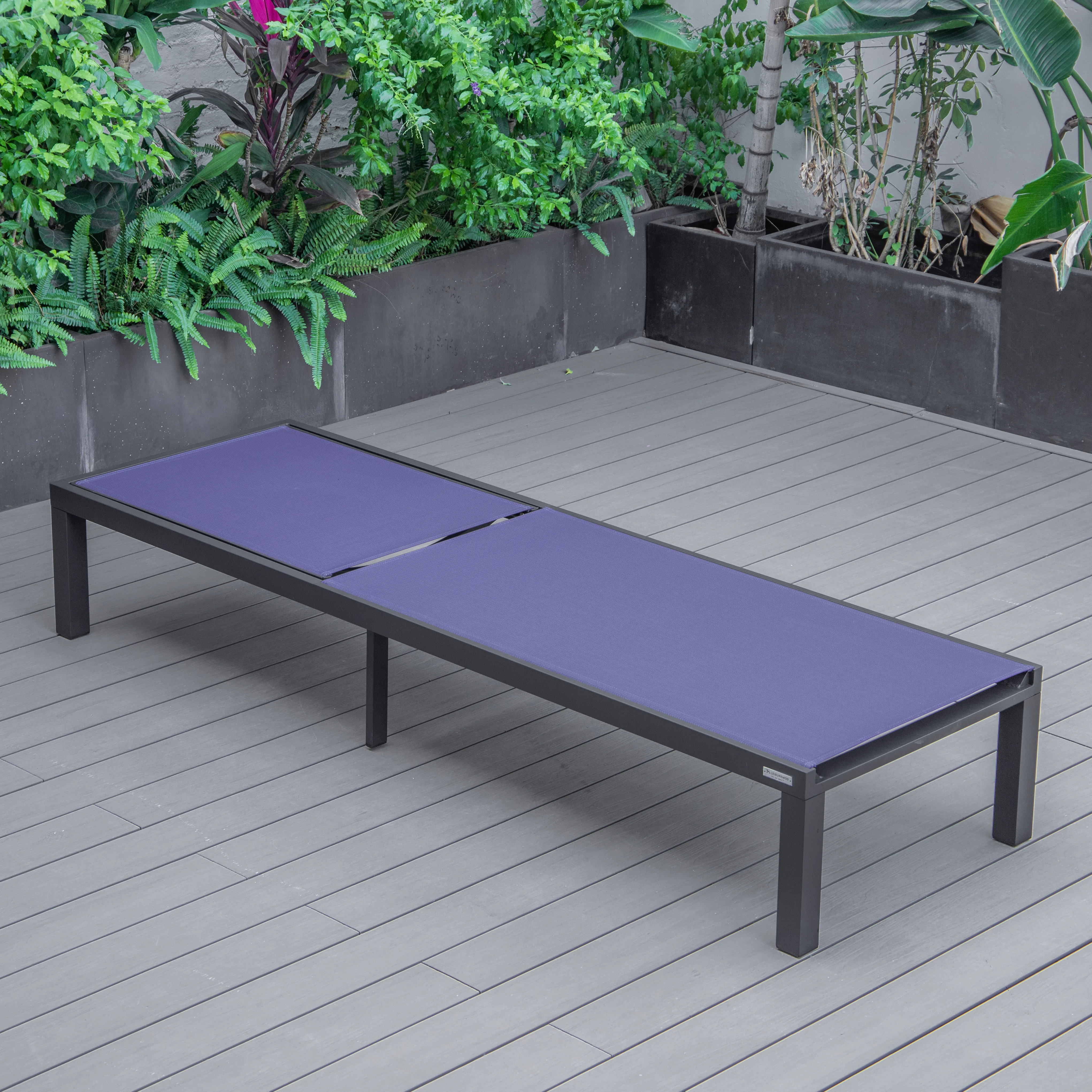 Marlin Modern Black Aluminum Outdoor Patio Chaise Lounge Chair with Square Fire Pit Side Table Perfect for Patio, Lawn, and Garden