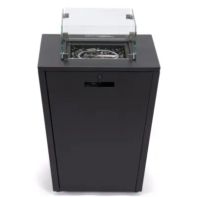 Marlin Modern Black Aluminum Outdoor Patio Chaise Lounge Chair with Square Fire Pit Side Table Perfect for Patio, Lawn, and Garden