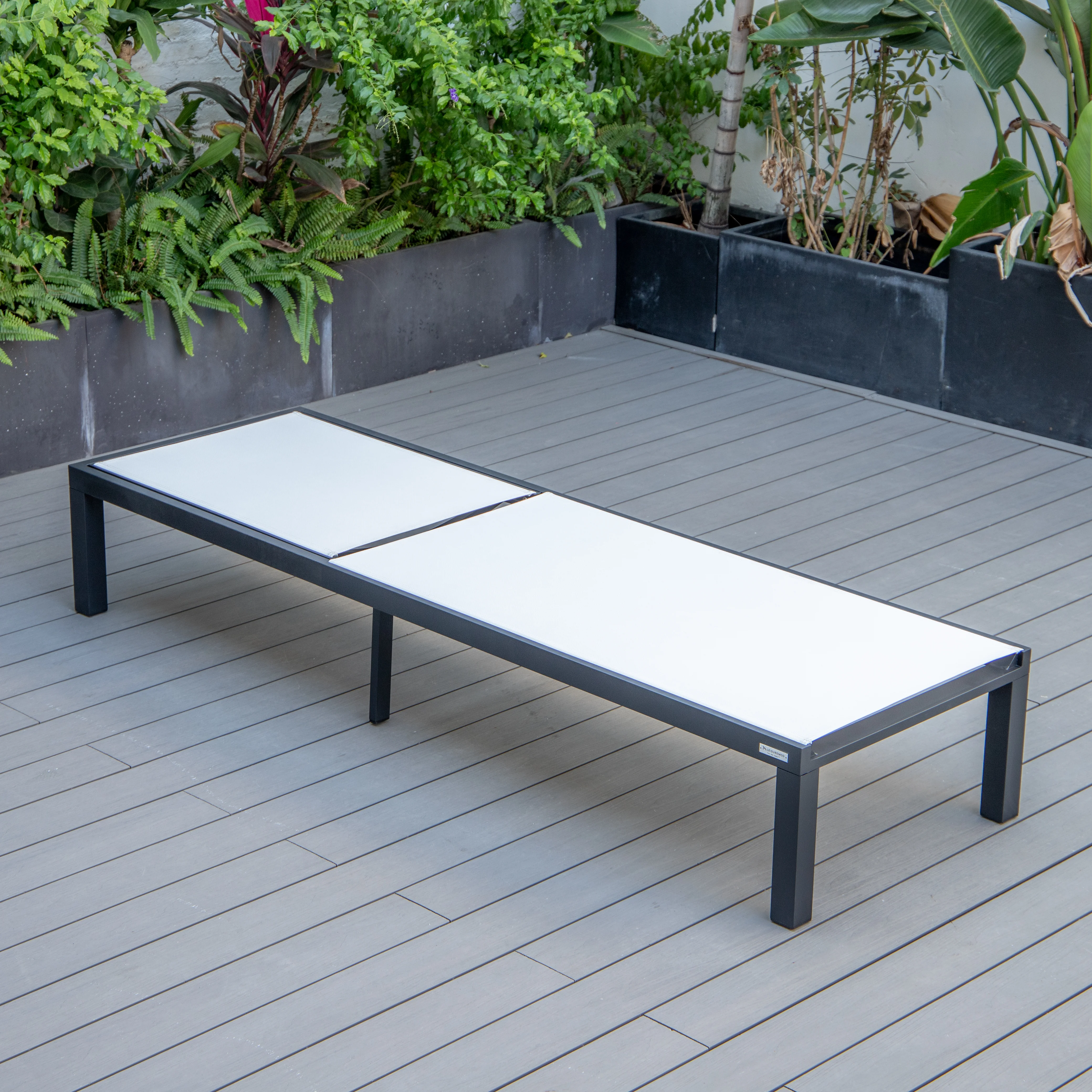 Marlin Modern Black Aluminum Outdoor Patio Chaise Lounge Chair with Square Fire Pit Side Table Perfect for Patio, Lawn, and Garden