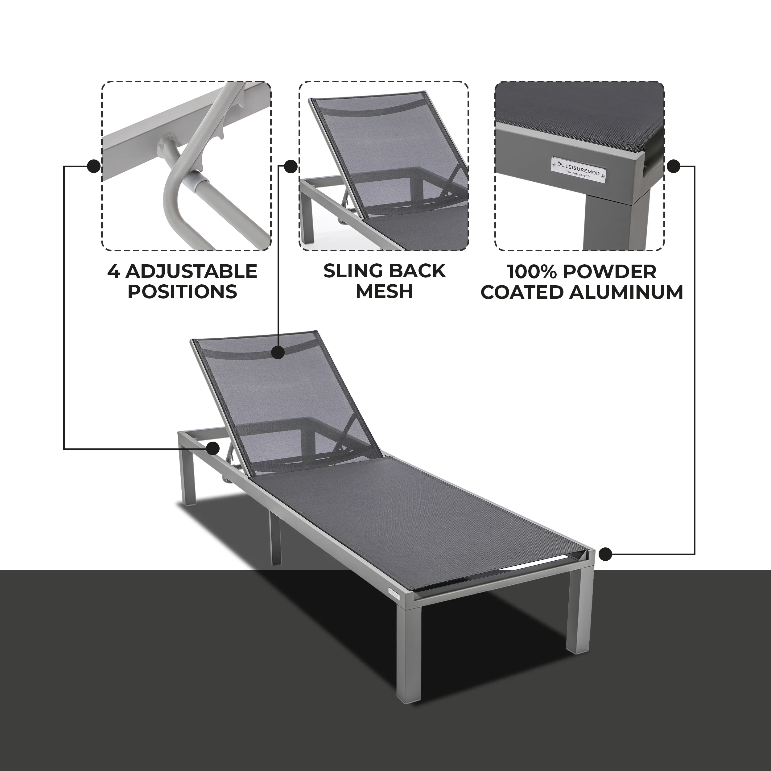 Marlin Patio Chaise Lounge Chair With Grey Aluminum Frame