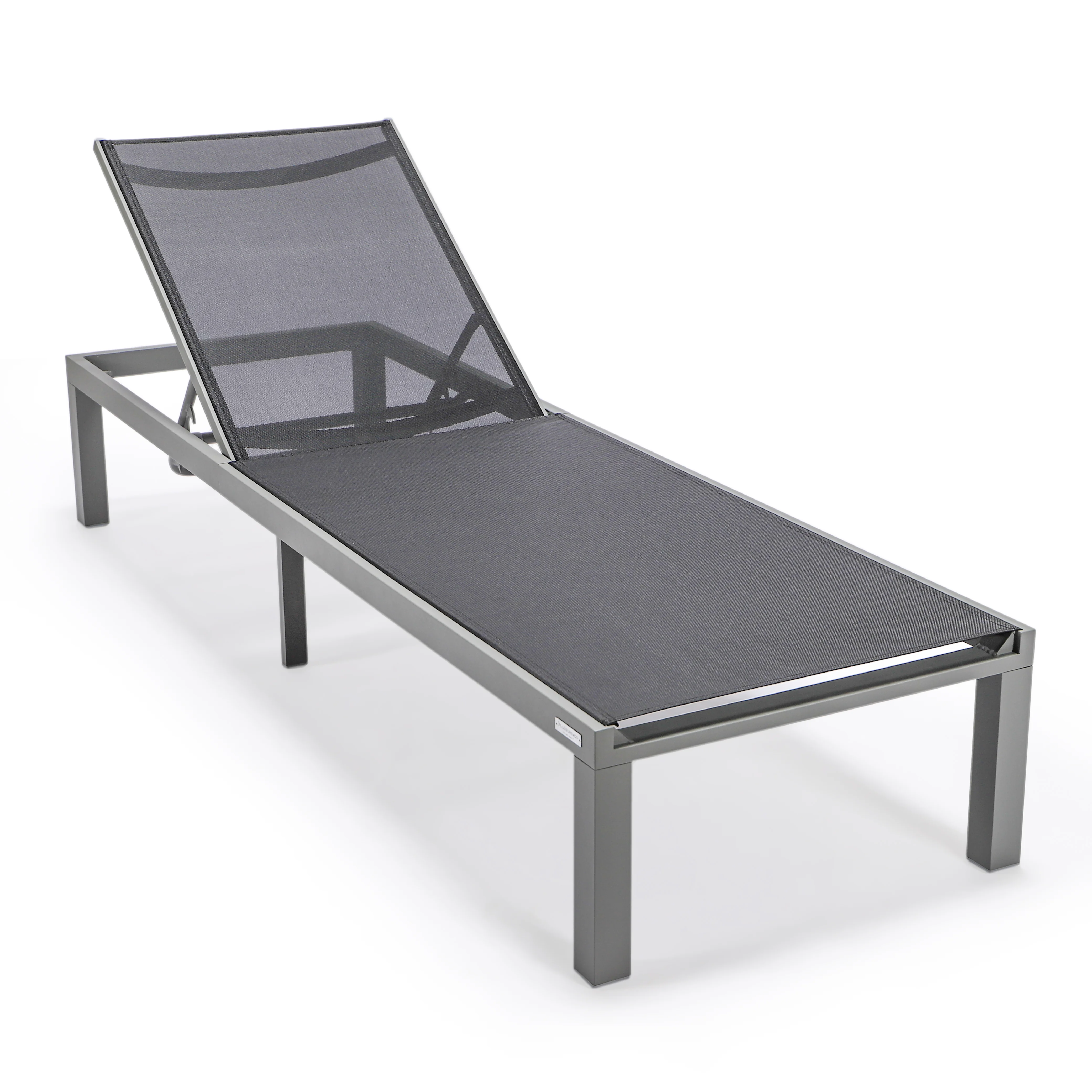 Marlin Patio Chaise Lounge Chair With Grey Aluminum Frame, Set of 2 in Black