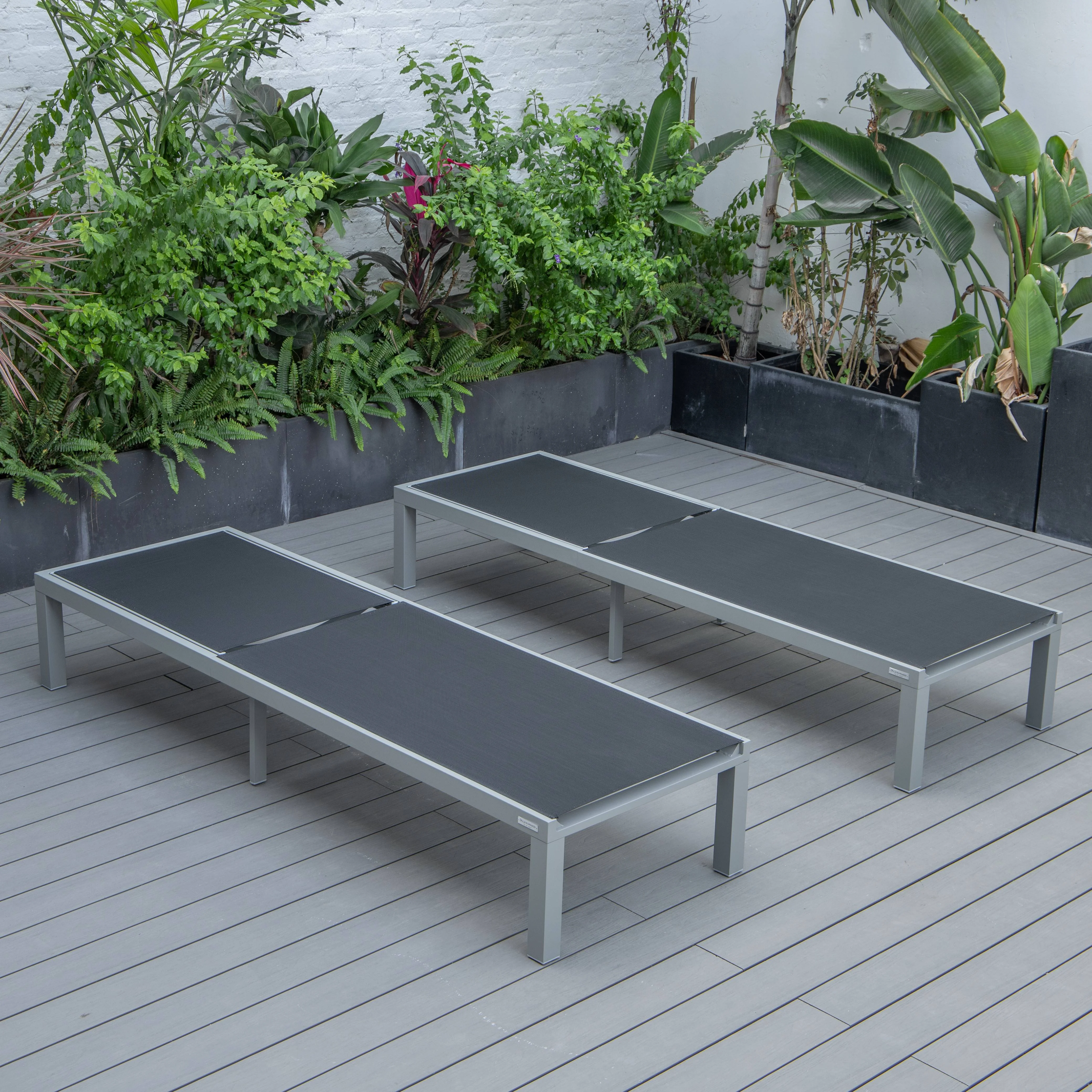 Marlin Patio Chaise Lounge Chair With Grey Aluminum Frame, Set of 2 in Black