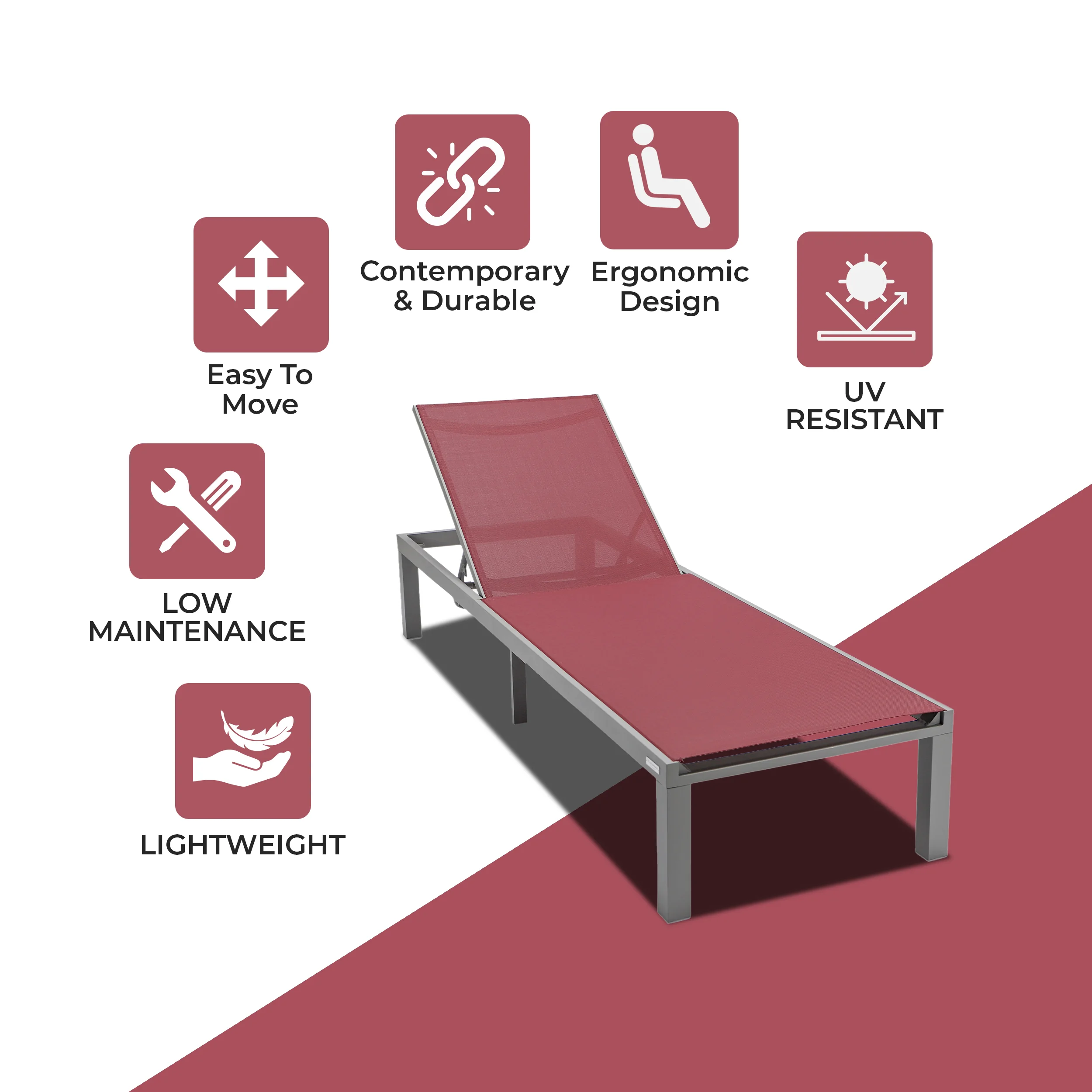 Marlin Patio Chaise Lounge Chair With Grey Aluminum Frame