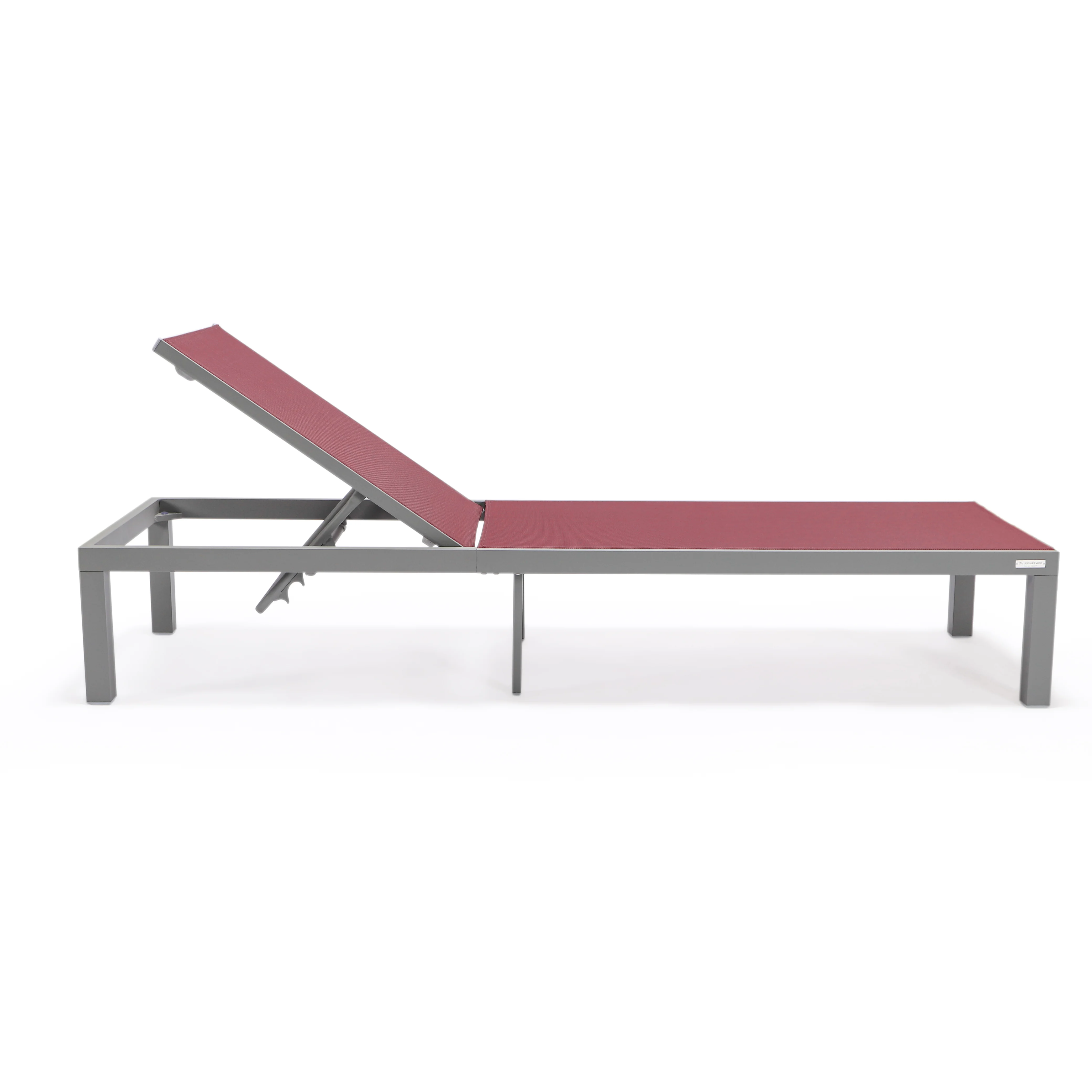 Marlin Patio Chaise Lounge Chair With Grey Aluminum Frame, Set of 2 in Burgundy