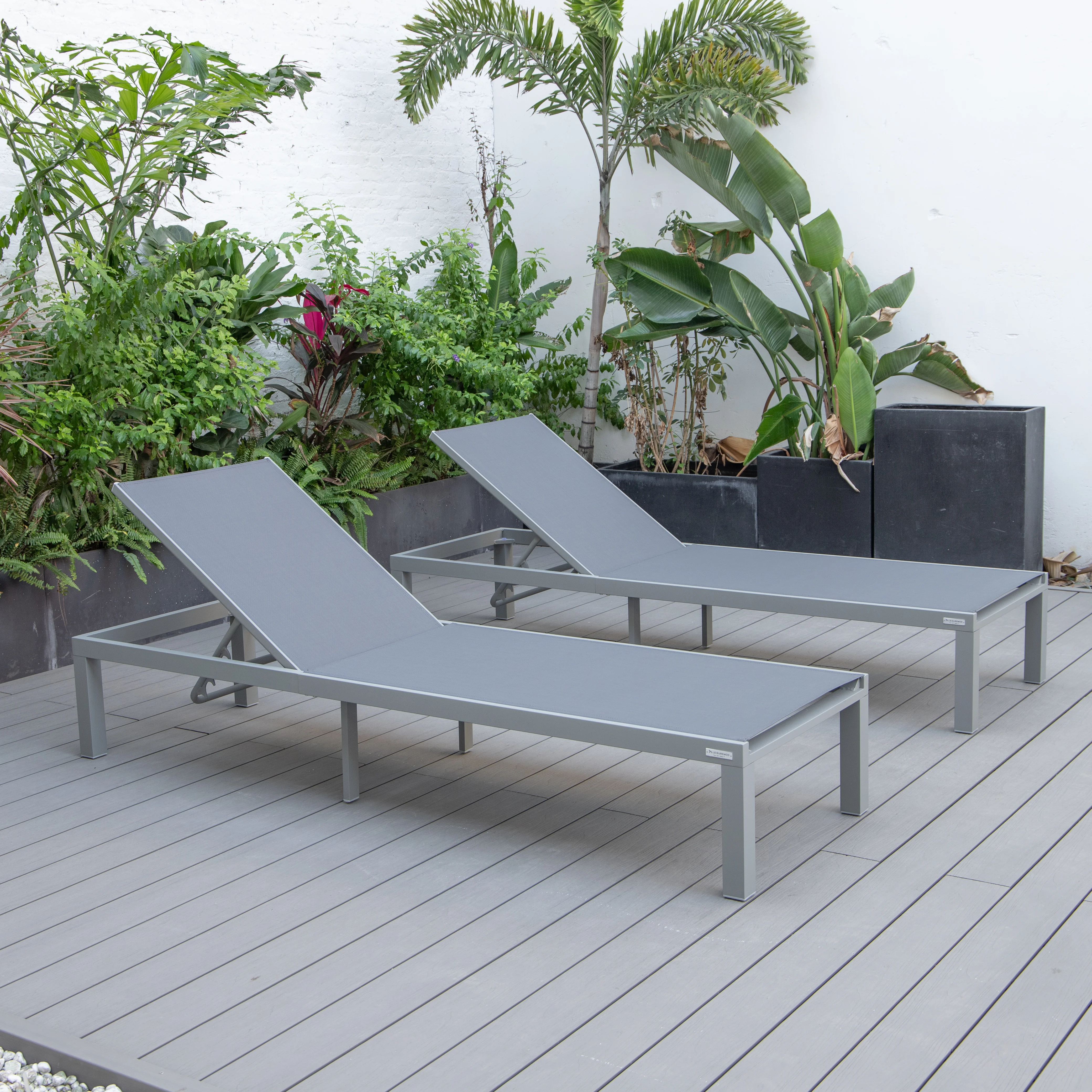 Marlin Patio Chaise Lounge Chair With Grey Aluminum Frame, Set of 2 in Dark Grey