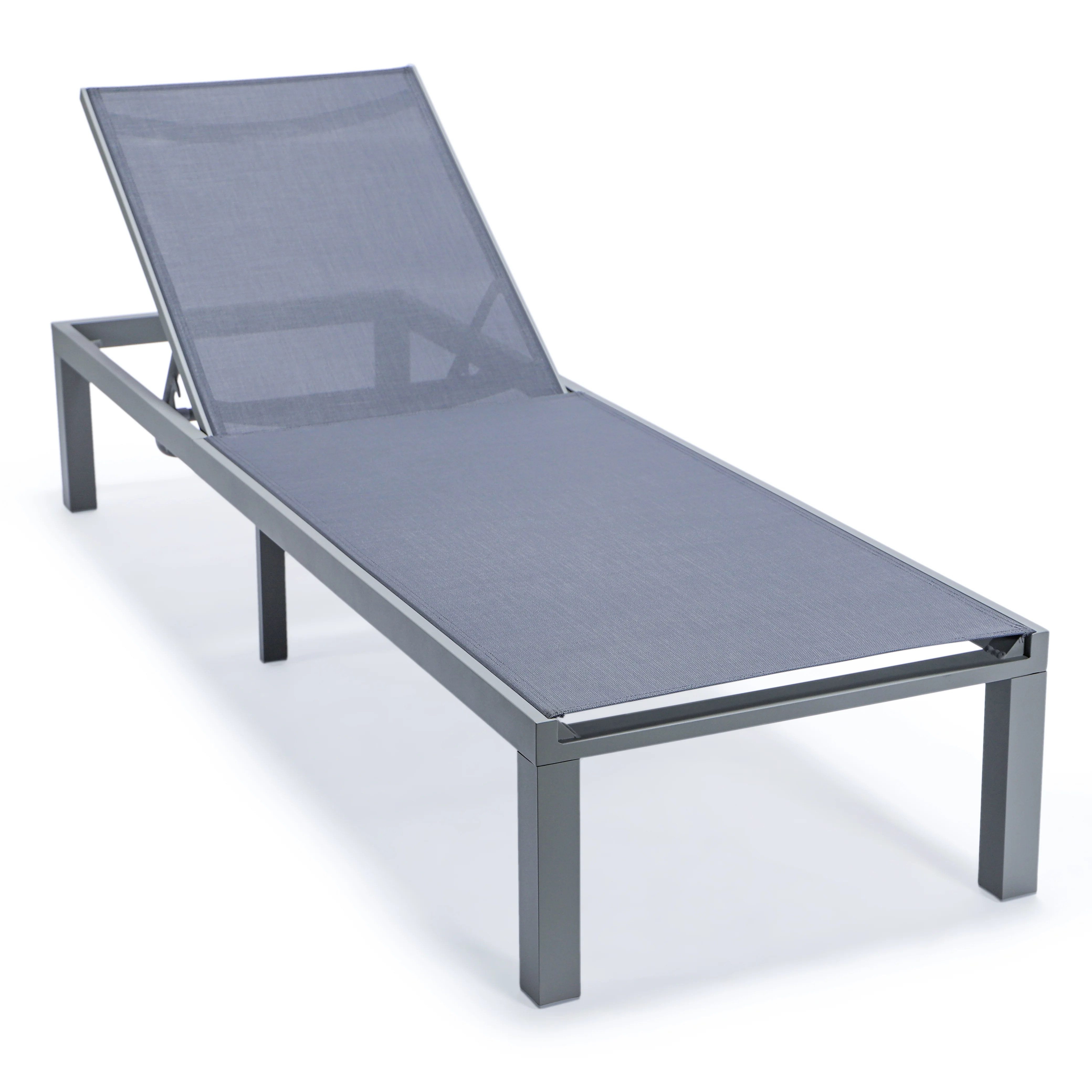 Marlin Patio Chaise Lounge Chair With Grey Aluminum Frame, Set of 2 in Dark Grey