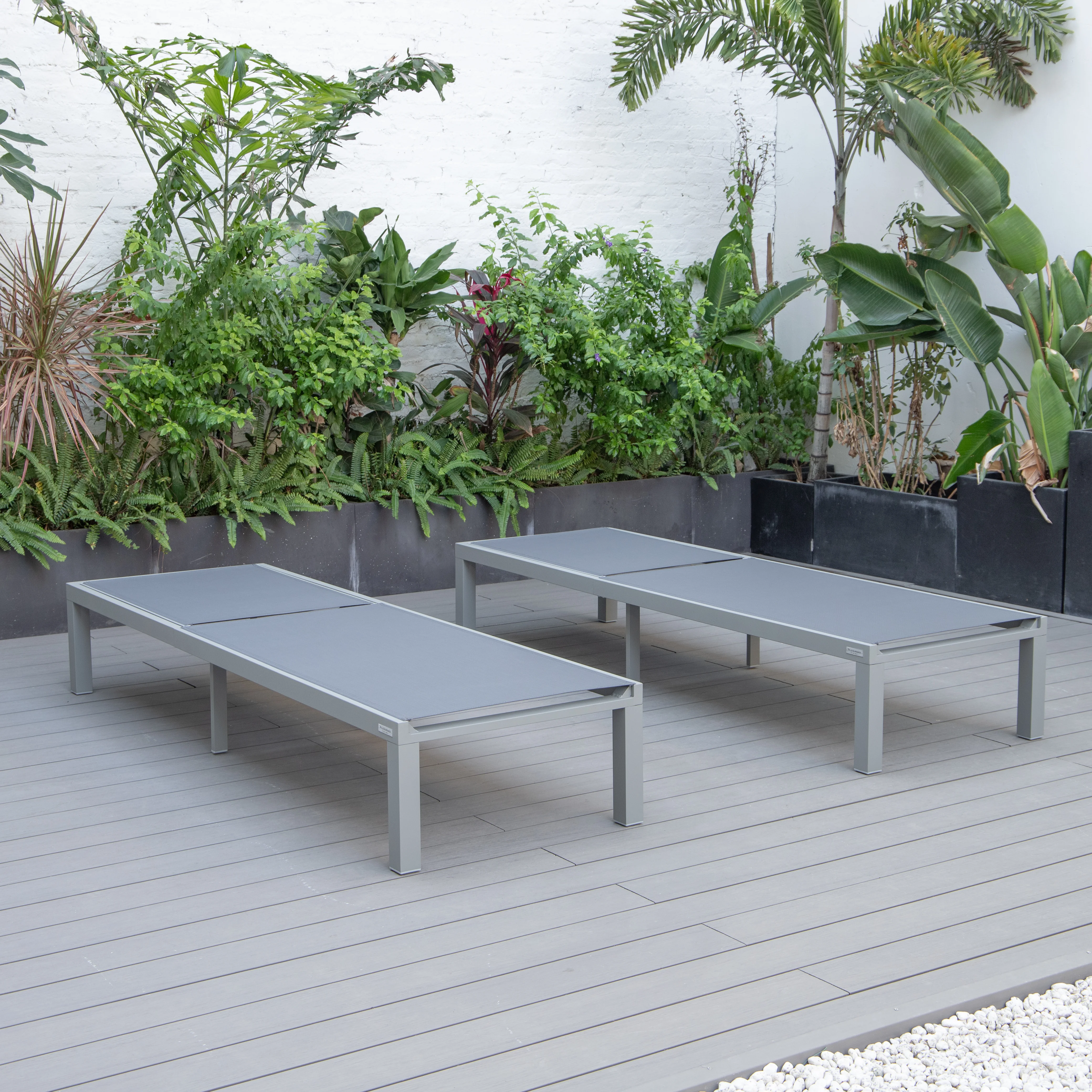 Marlin Patio Chaise Lounge Chair With Grey Aluminum Frame, Set of 2 in Dark Grey