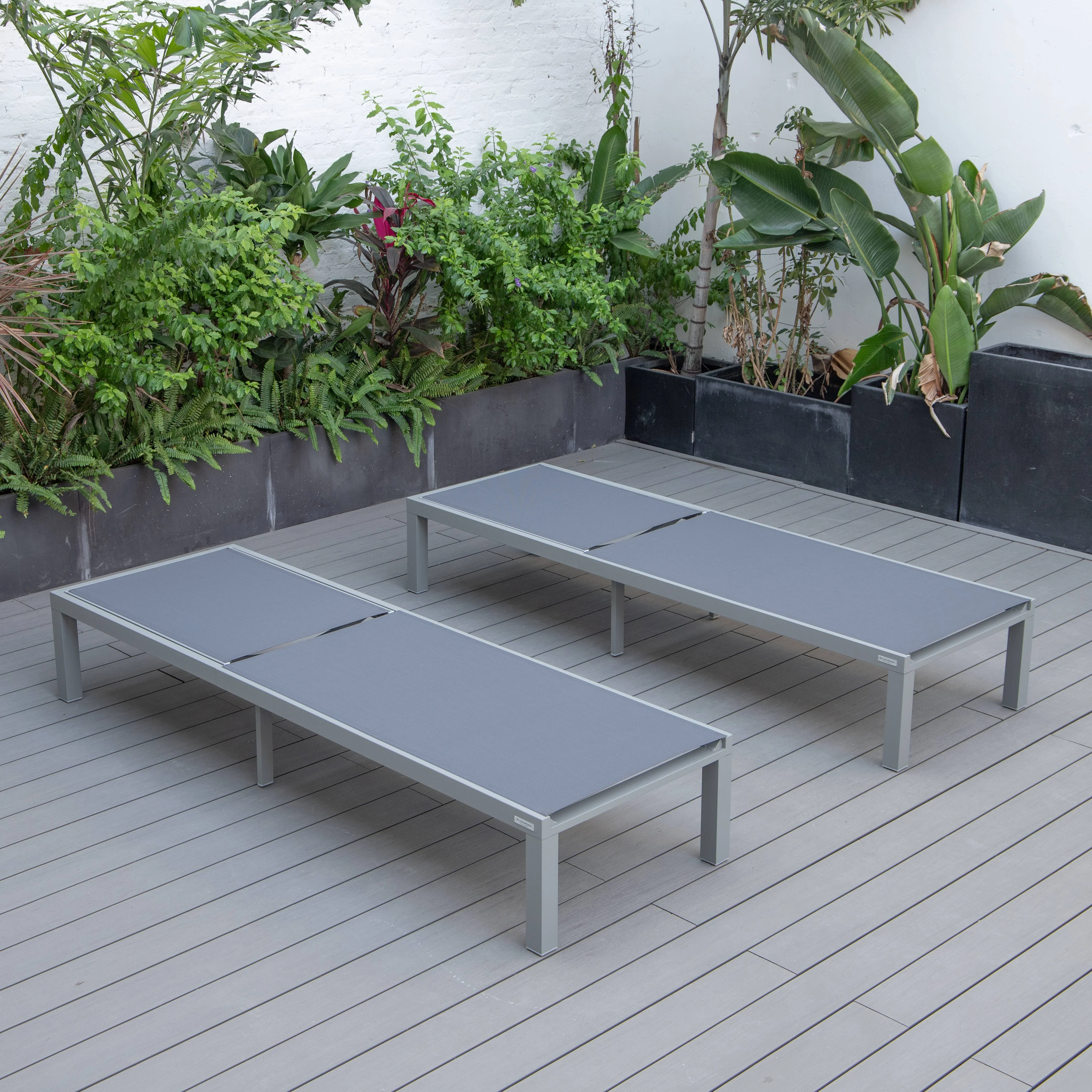 Marlin Patio Chaise Lounge Chair With Grey Aluminum Frame, Set of 2 in Dark Grey