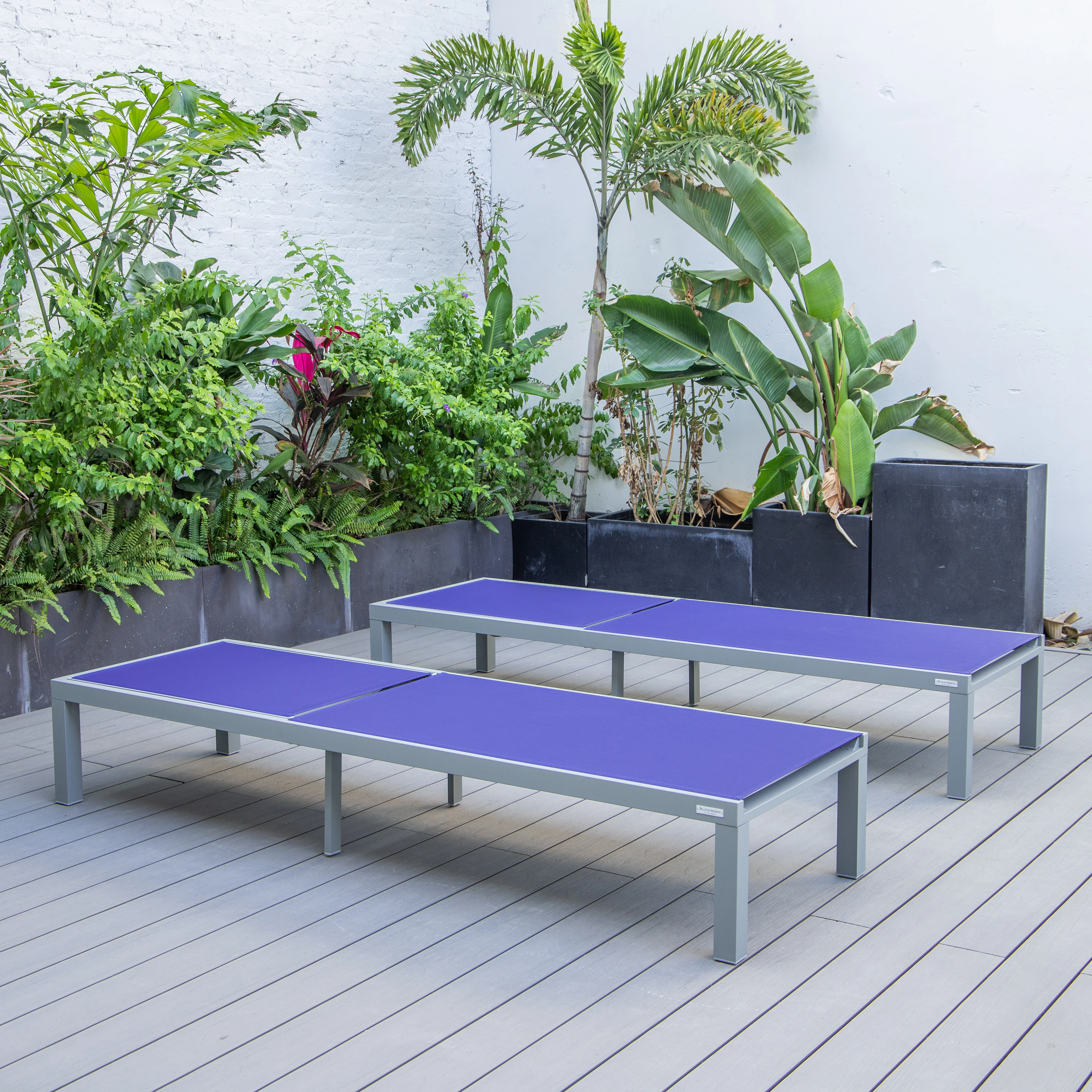 Marlin Patio Chaise Lounge Chair With Grey Aluminum Frame, Set of 2 in Navy Blue