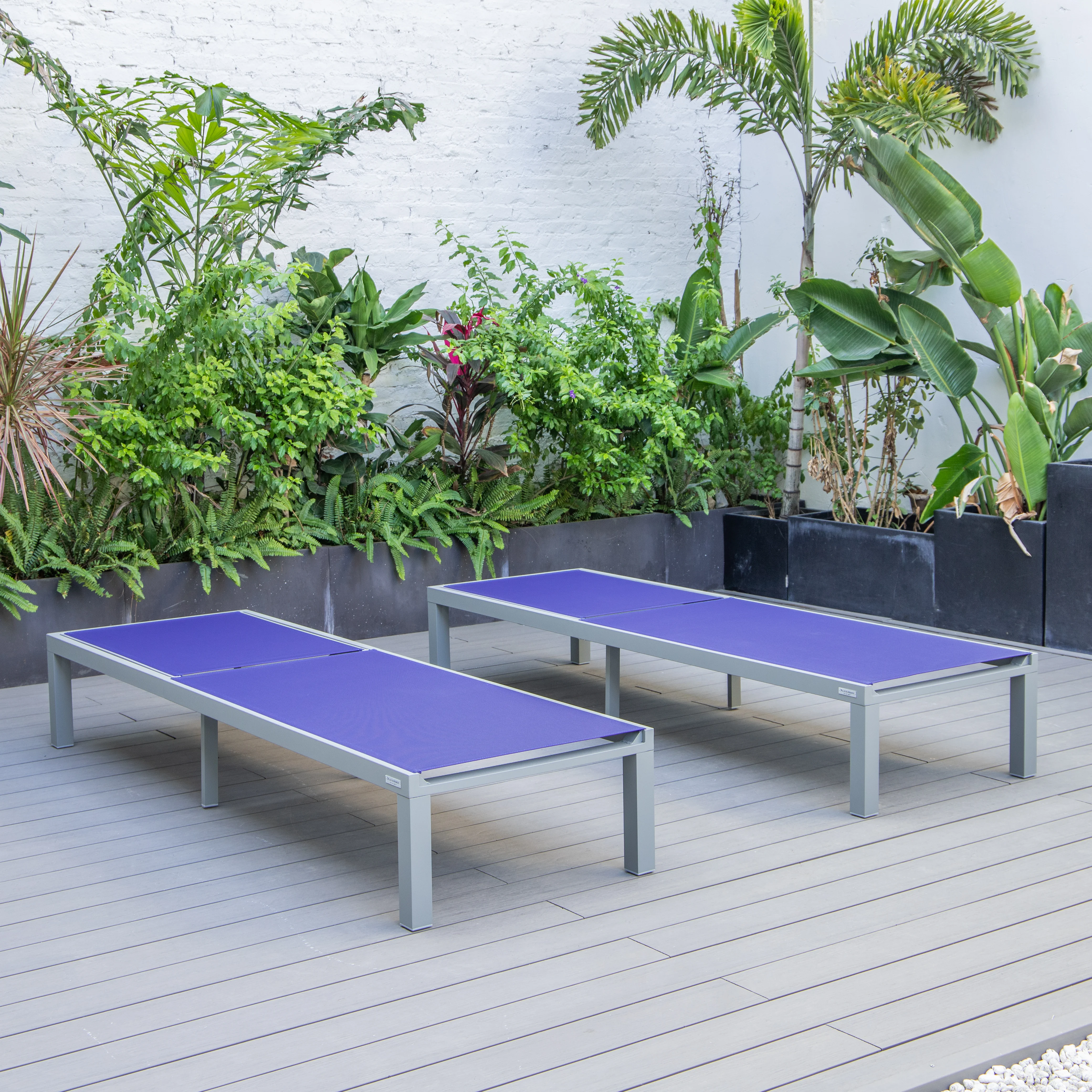 Marlin Patio Chaise Lounge Chair With Grey Aluminum Frame, Set of 2 in Navy Blue