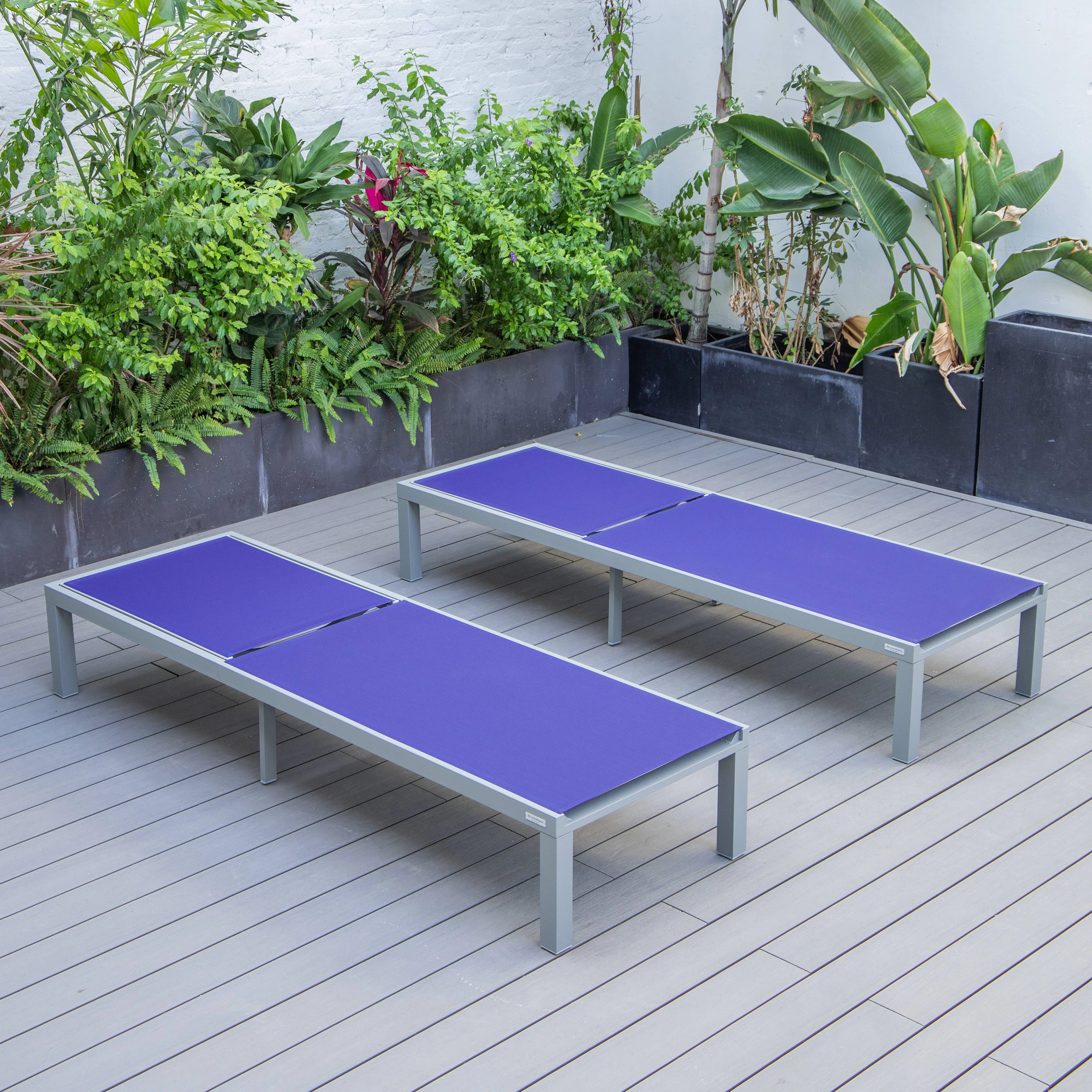 Marlin Patio Chaise Lounge Chair With Grey Aluminum Frame, Set of 2 in Navy Blue