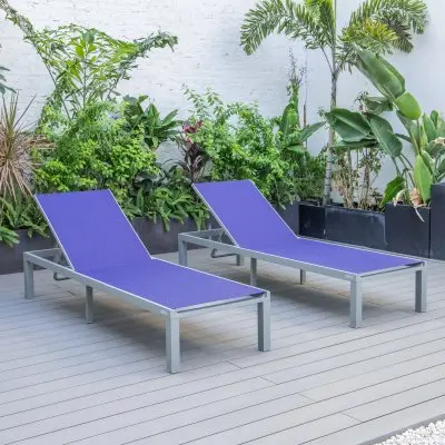 Marlin Patio Chaise Lounge Chair With Grey Aluminum Frame, Set of 2 in Navy Blue