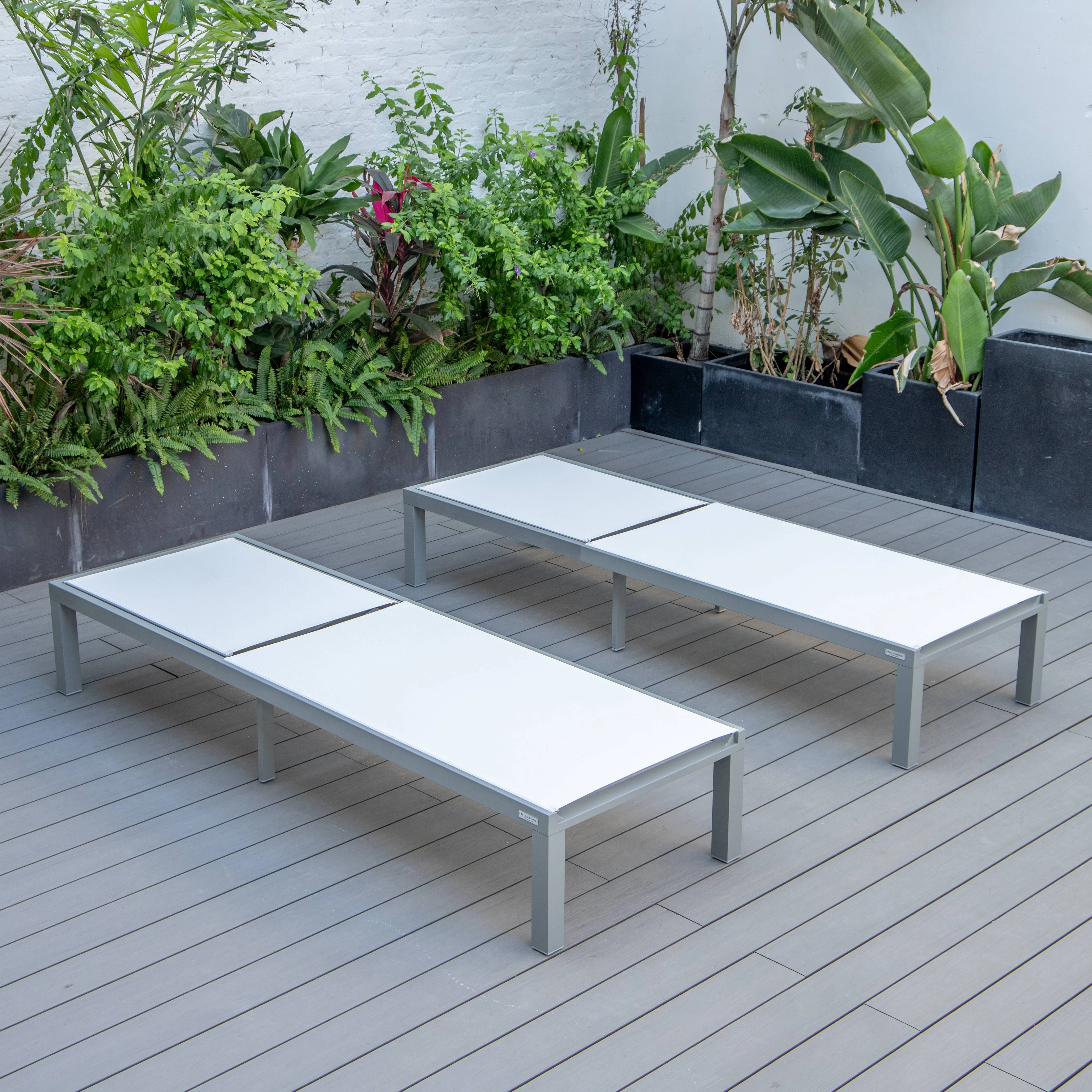 Marlin Patio Chaise Lounge Chair With Grey Aluminum Frame, Set of 2 in White