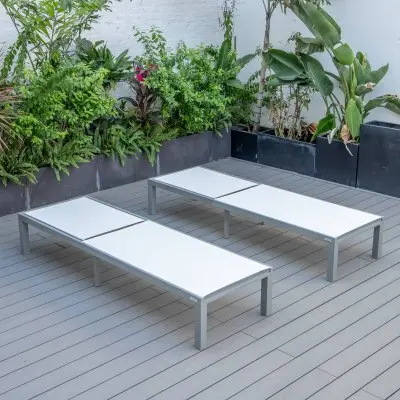 Marlin Patio Chaise Lounge Chair With Grey Aluminum Frame, Set of 2 in White