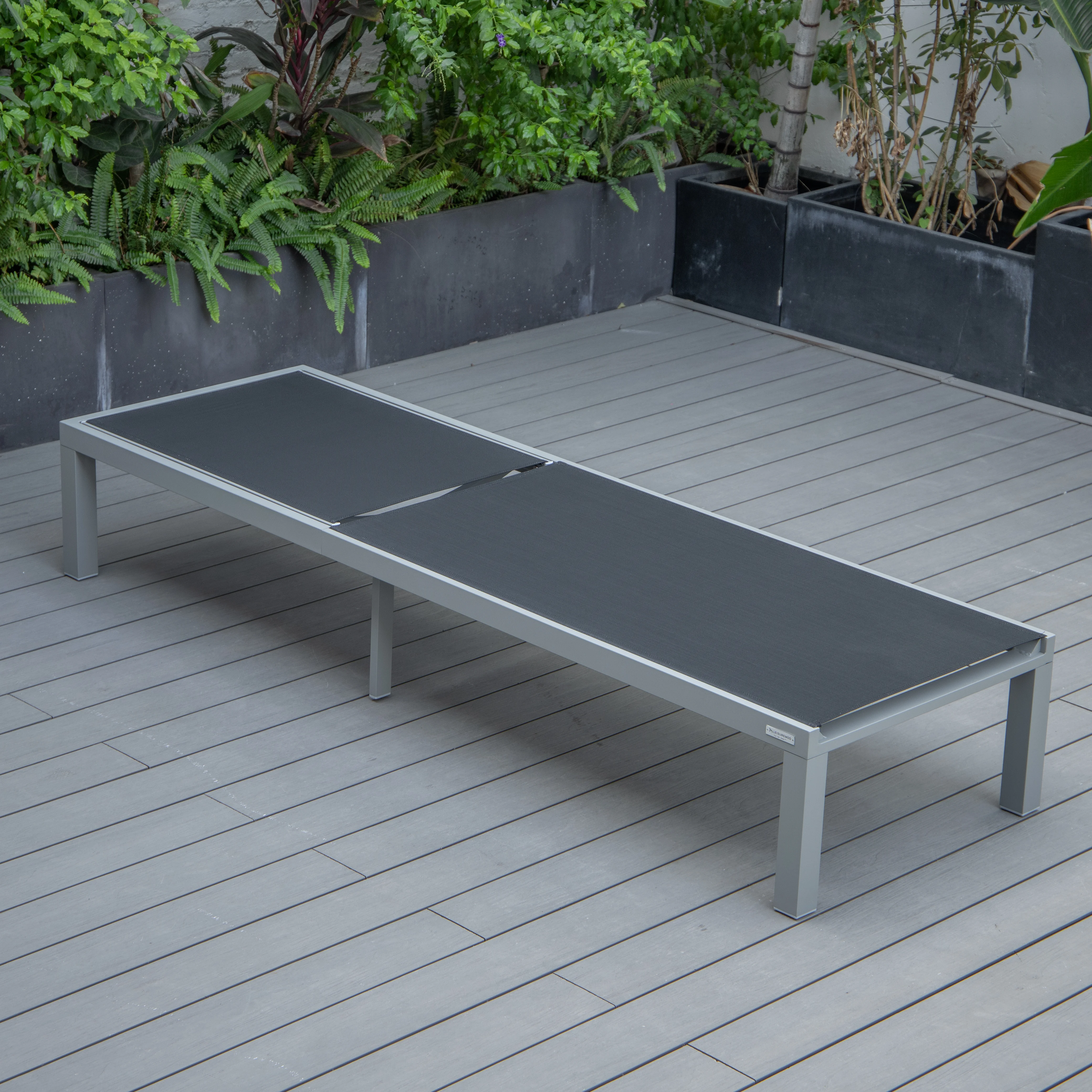 Marlin Modern Grey Aluminum Outdoor Patio Chaise Lounge Chair with Square Fire Pit Side Table Perfect for Patio, Lawn, and Garden